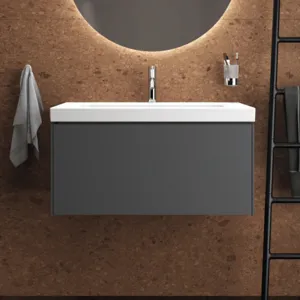 Waschbecken „Extra“ 81 × 51 × 15 cm, Hahnlochposition mittig in Seidenweiß