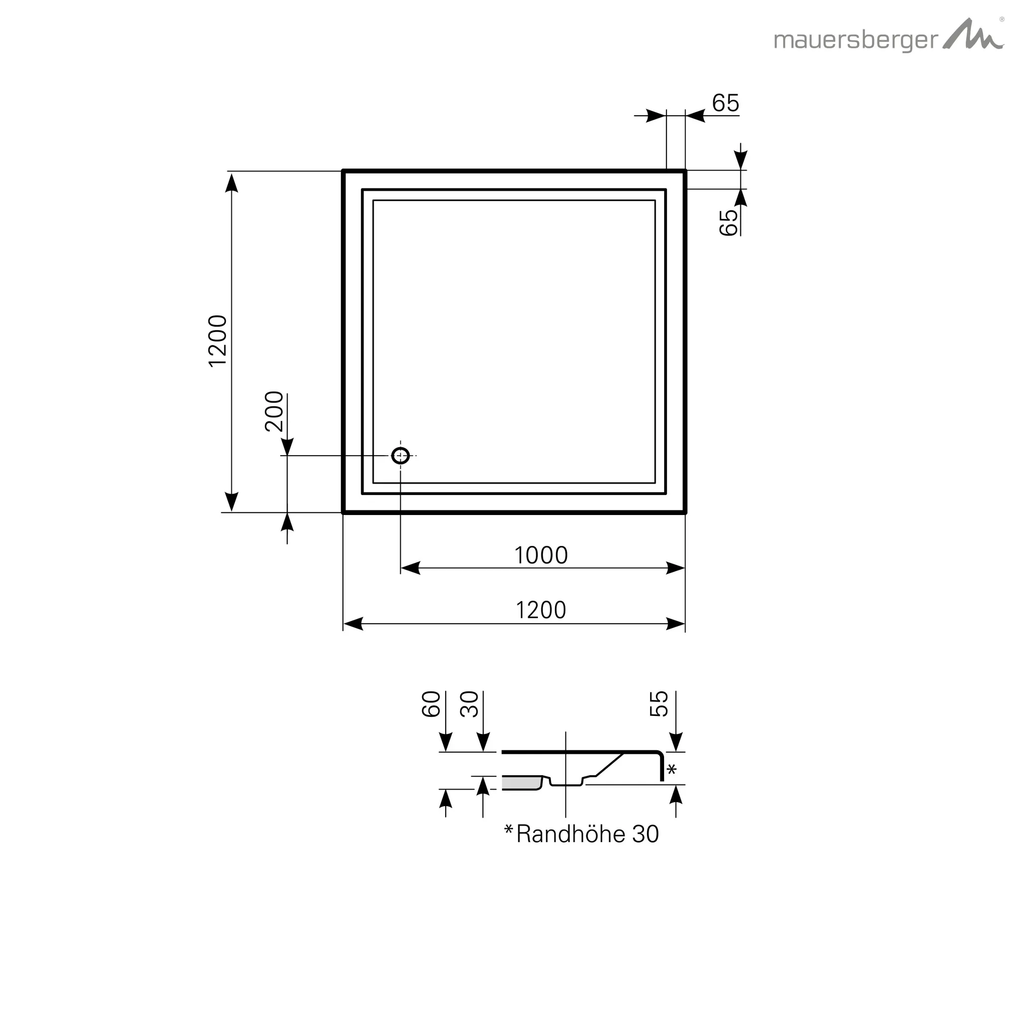 Mauersberger lupina Acryl-Duschwanne Rechteckform lupina 120⁄120 SF 1200x1200x60, weiß Mauersberger lupina Acryl-Duschwanne Rechteckform lupina 120⁄120 SF 1200x1200x60, weiß