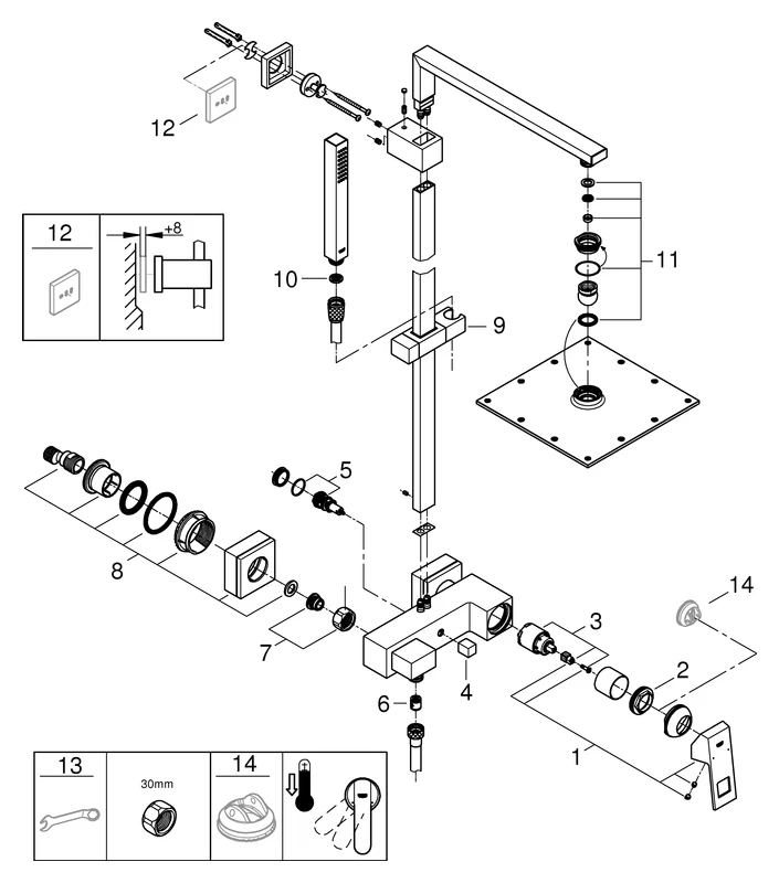 Duschsystem Euphoria Cube System 230 23147_1, mit Einhandmischer, Wandmontage, chrom