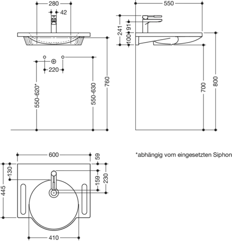 HEWI Produktset Waschtisch und Armatur, alpinweiß, B: 600 mm, T: 550 mm HEWI Produktset Waschtisch und Armatur, alpinweiß, B: 600 mm, T: 550 mm