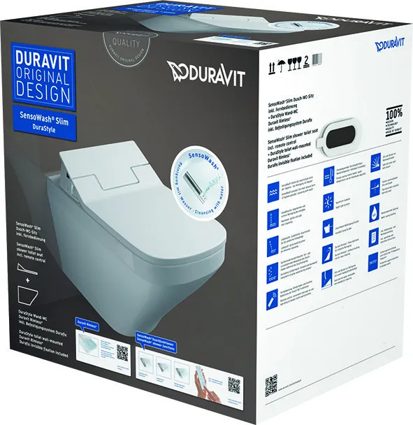 Duravit Wand-Tiefspül-WC inkl. SensoWash® Slim-Sitz „DuraStyle“ 37,6 × 62 × 10,6 cm in, Befestigung verdeckt