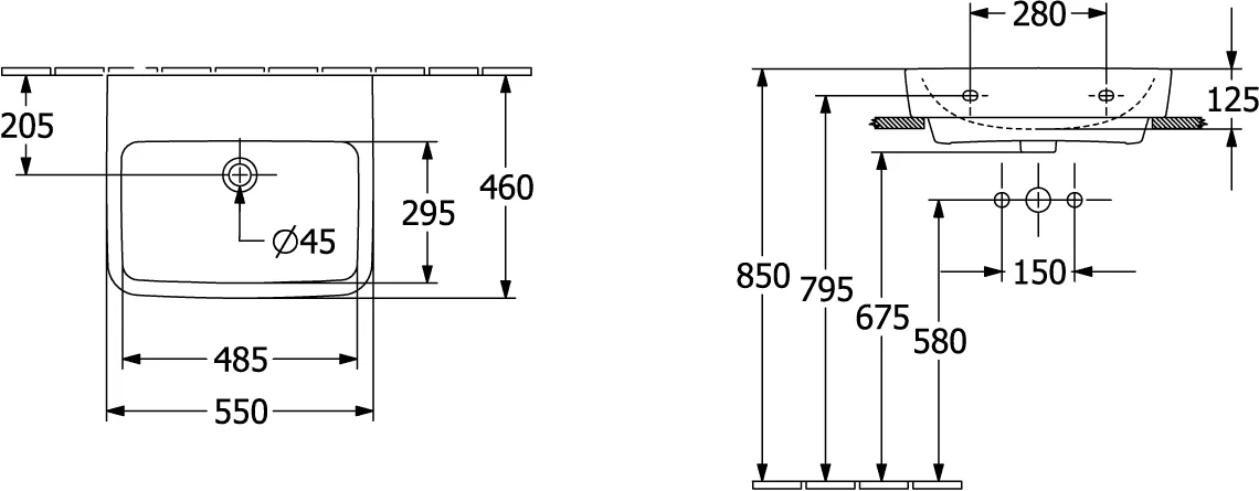 Villeroy & Boch O.novo Waschbecken 550x460mm Eckig, Weiß Alpin