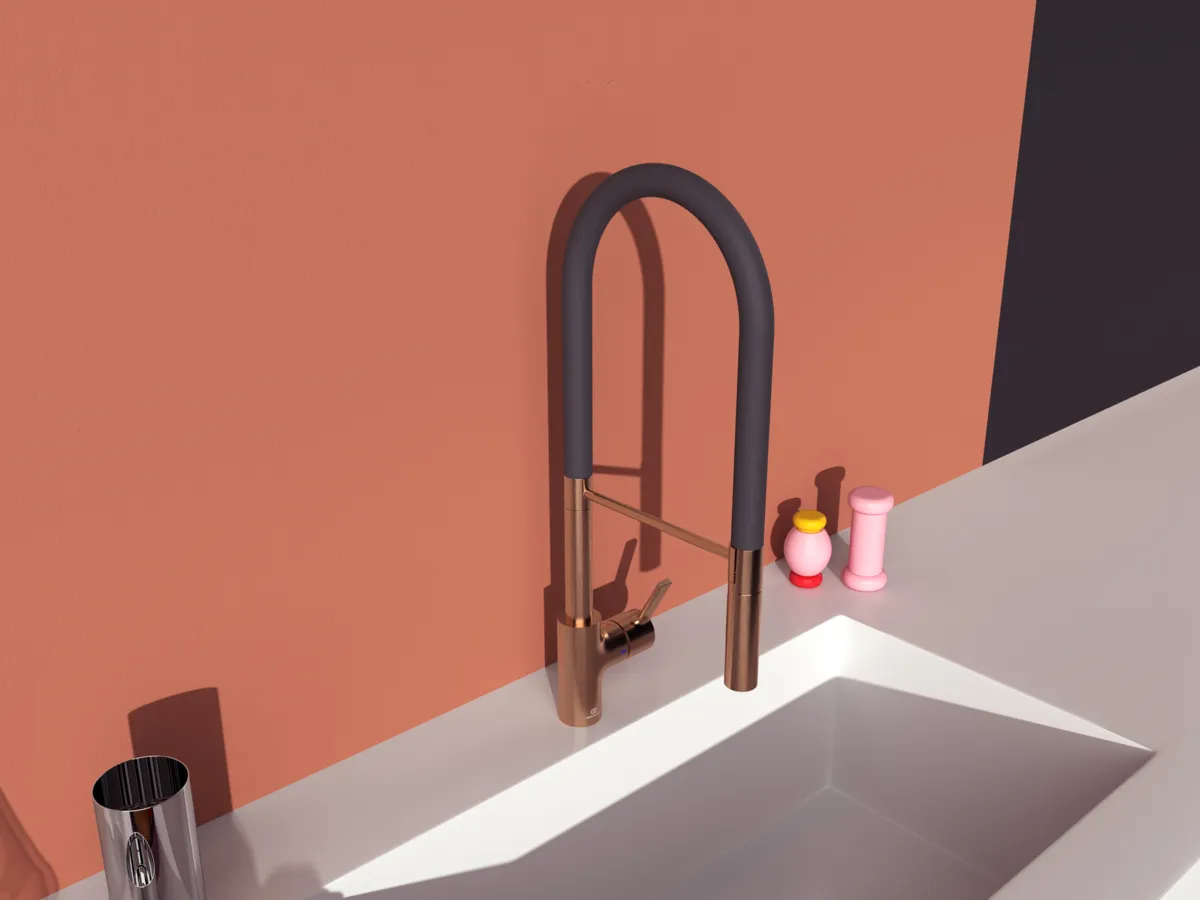 Küchenarmatur Gusto Ausladung 225mm Semi-Pro 2-Funktionsbrause Höhe 604mm Brushed Gold Küchenarmatur Gusto Ausladung 225mm Semi-Pro 2-Funktionsbrause Höhe 604mm Brushed Gold