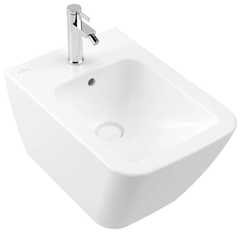 Villeroy & Boch Bidet „Finion“, Befestigung verdeckt, mit Hahnlochbohrung 375 × 320 × 560 mm in Stone White, mit CeramicPlus