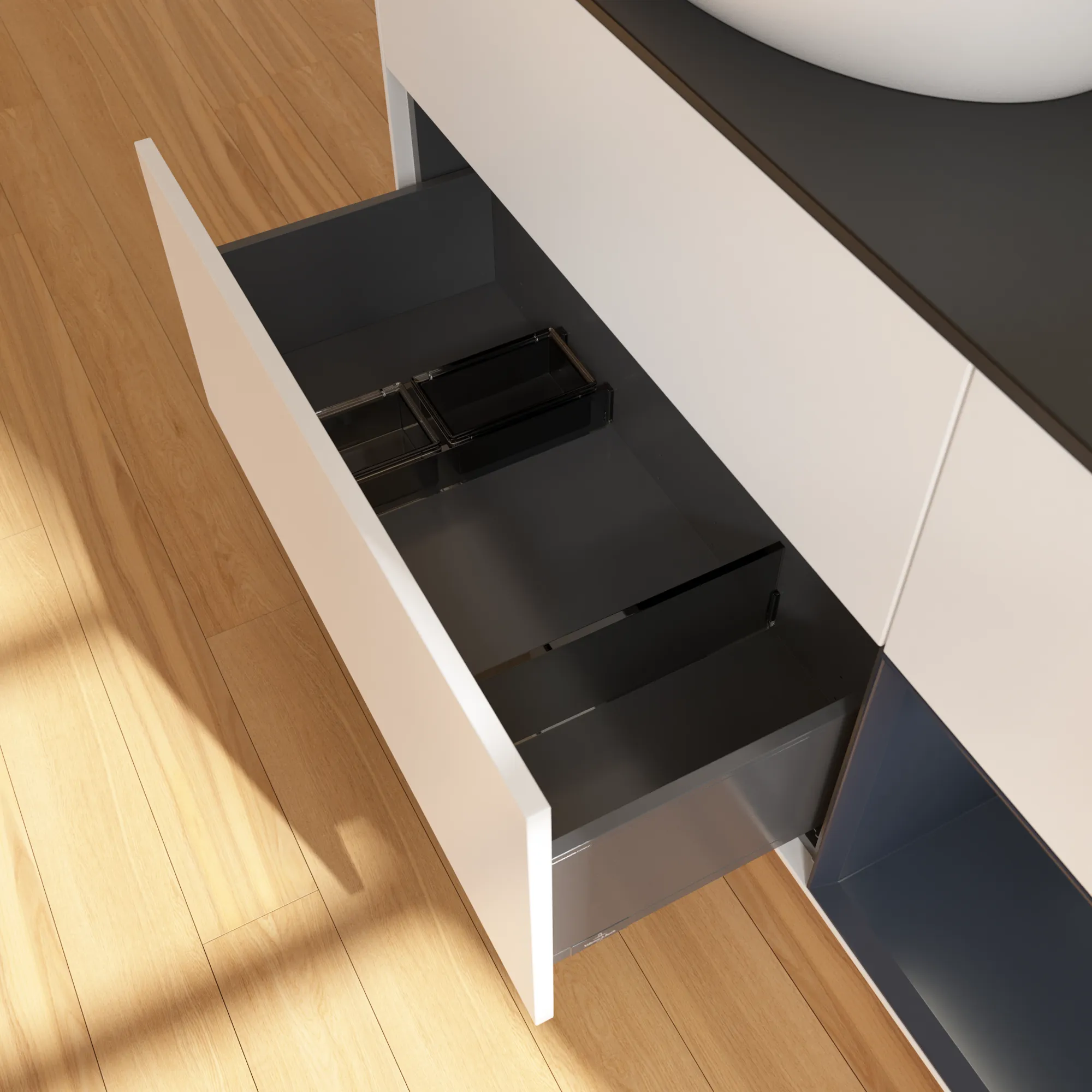 Villeroy & Boch Waschtischunterschrank „Finion“ für Schrankwaschtisch 1200 × 603 × 501 mm White Matt Lacquer, für Becken links, ohne Hahnlochbohrung