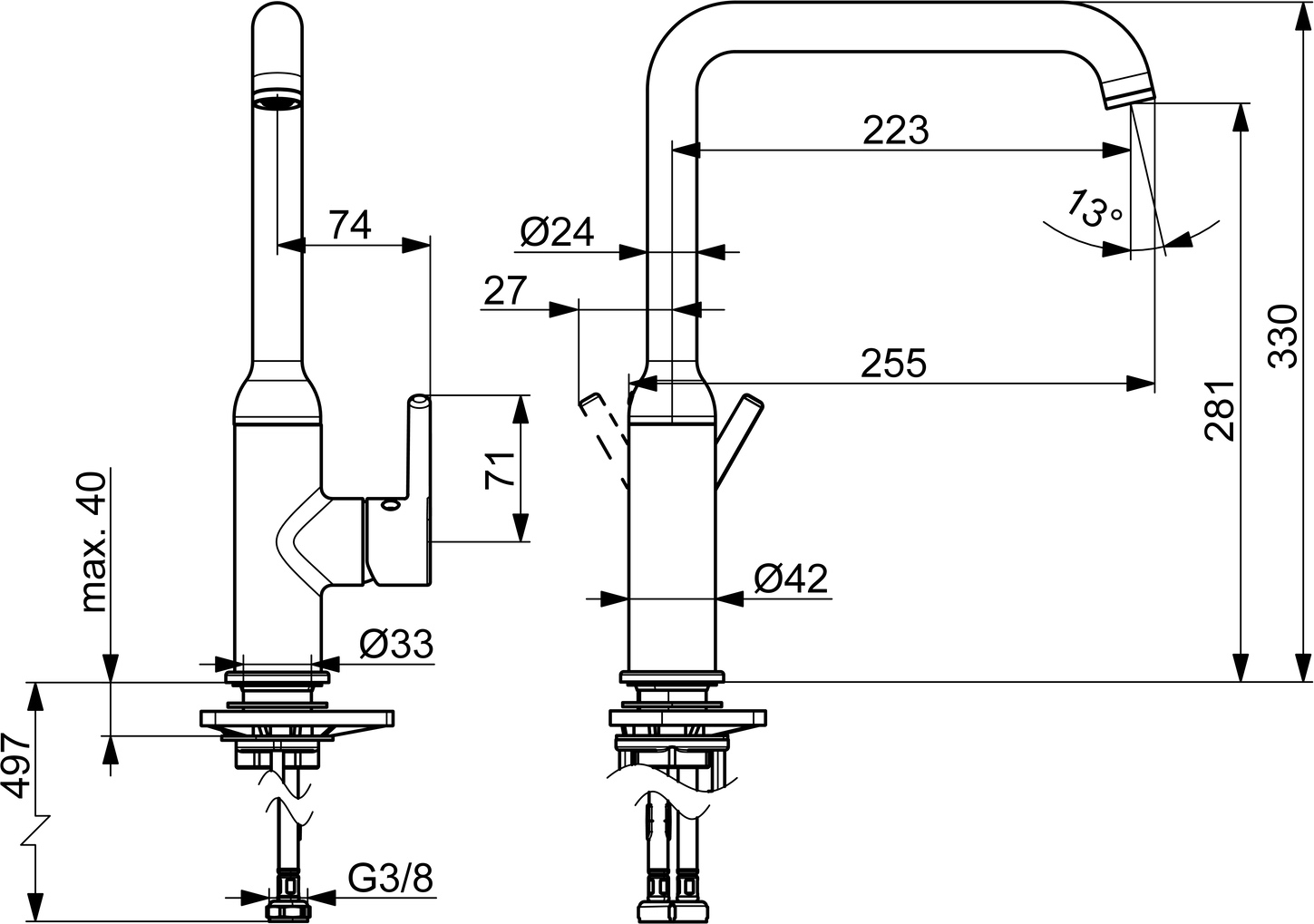 Hansa Einhand-Küchenarmatur „Vantis Style“ Ausladung 255 mm in chrom Hansa Einhand-Küchenarmatur „Vantis Style“ Ausladung 255 mm in chrom