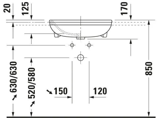 Einbauwaschtisch „DuraStyle“, mit Überlauf, Hahnlochposition mittig Einbauwaschtisch „DuraStyle“, mit Überlauf, Hahnlochposition mittig