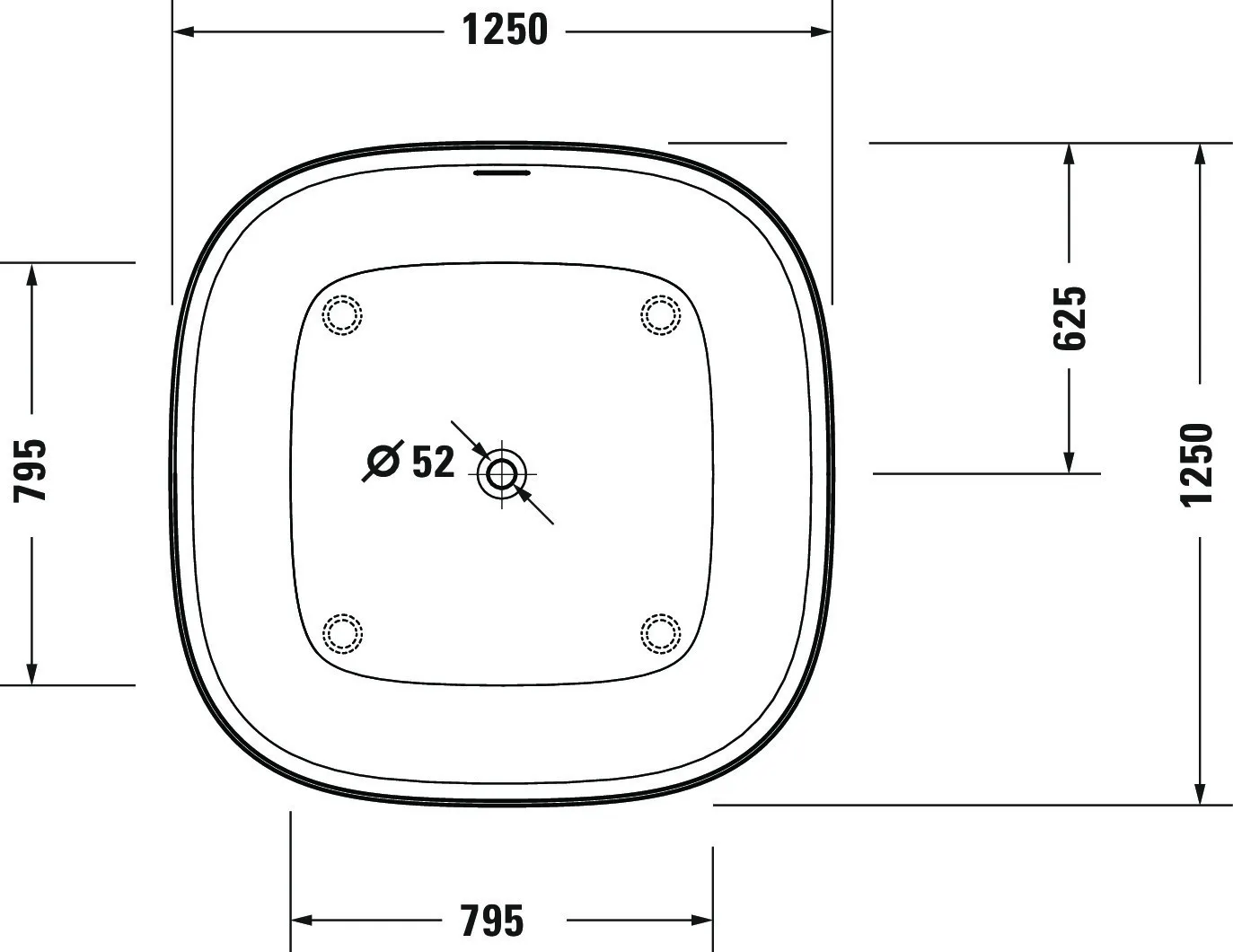 Duravit Badewanne „Zencha“ freistehend quadrat 125 × 125 cm