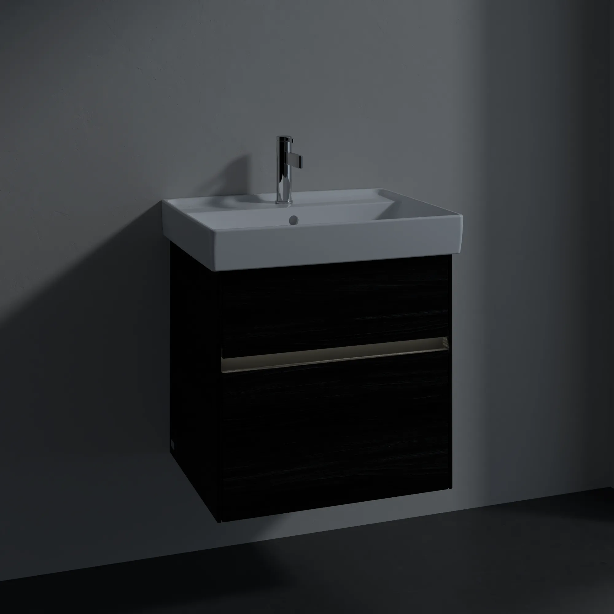 Villeroy & Boch Waschtischunterschrank „Collaro“ 554 × 546 × 444 mm Black Oak, für Becken mittig, mit Beleuchtung, Soft Closing