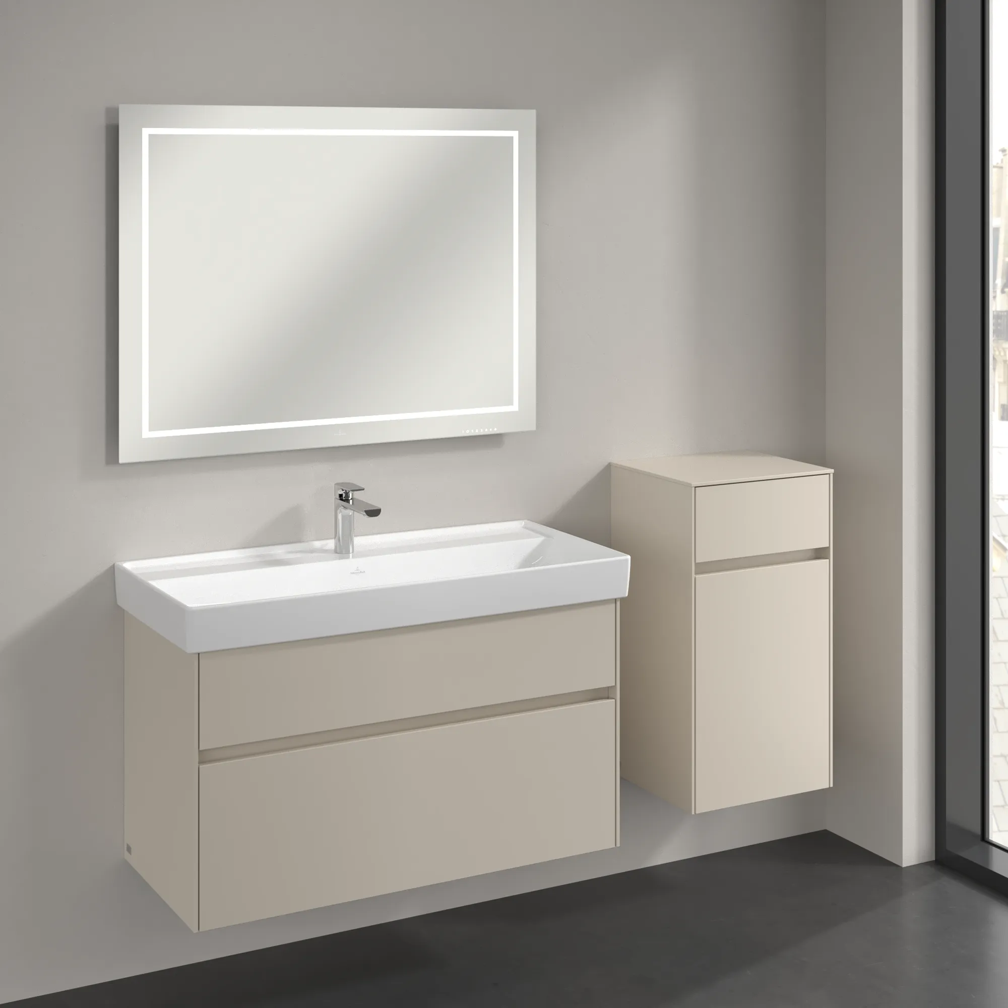 Villeroy & Boch Collaro Seitenschrank C03201, 404x748x349mm, 1 Tür, 1 Schublade, Anschlag rechts, VN Cashmere Grey Villeroy & Boch Collaro Seitenschrank C03201, 404x748x349mm, 1 Tür, 1 Schublade, Anschlag rechts, VN Cashmere Grey