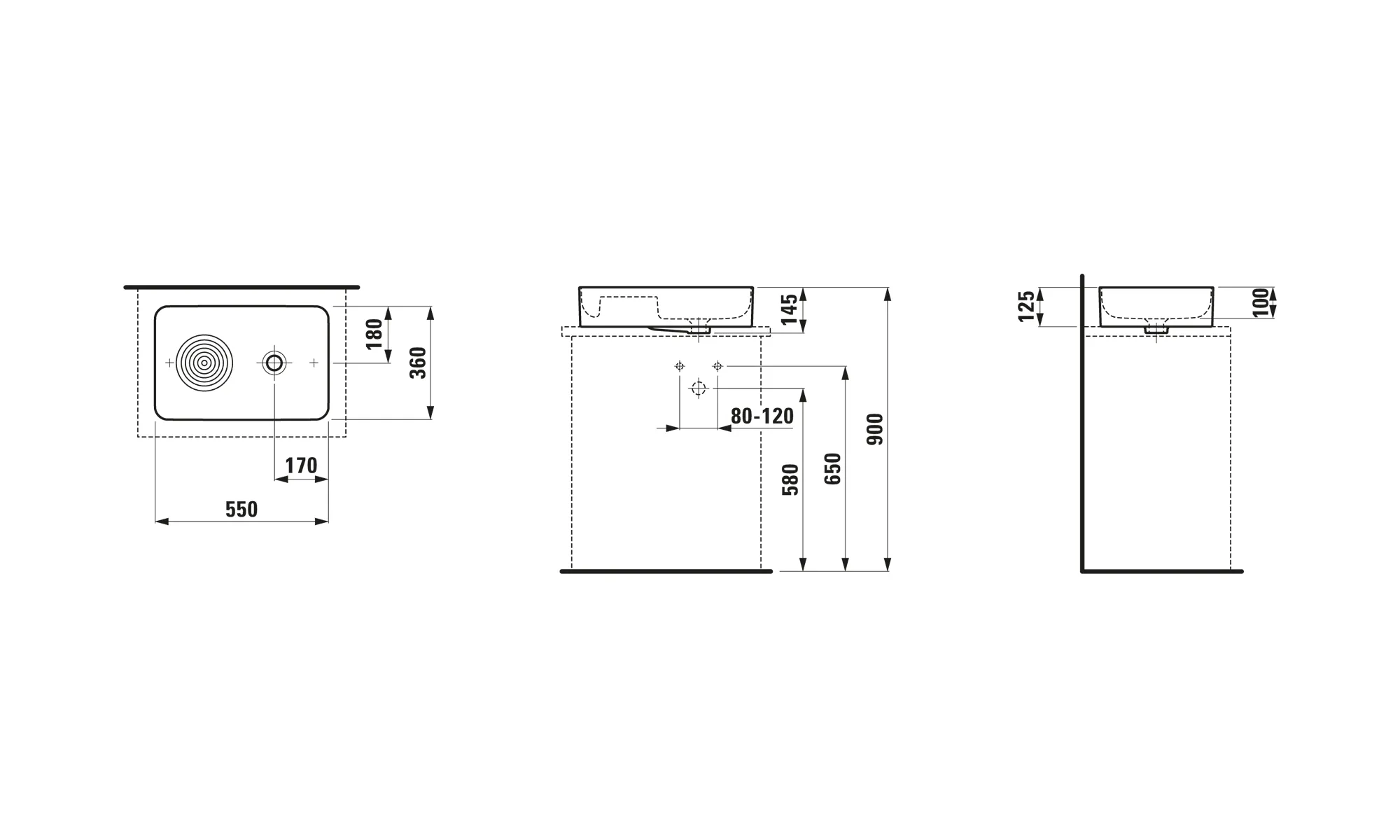 Waschtisch-Schale VAL 360x550x145 ohne Hahnloch mit Überlauf mit semi-trockenem Bereich innerhalb der Schale weiß Waschtisch-Schale VAL 360x550x145 ohne Hahnloch mit Überlauf mit semi-trockenem Bereich innerhalb der Schale weiß