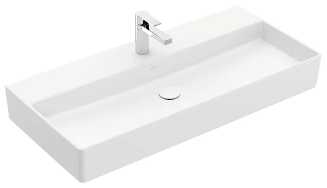 Villeroy & Boch Wandwaschtisch aus TitanCeram „Memento 2.0“ 1000 × 470 × 135 mm, mit Hahnlochbohrung, Hahnlochposition mittig in Stone White