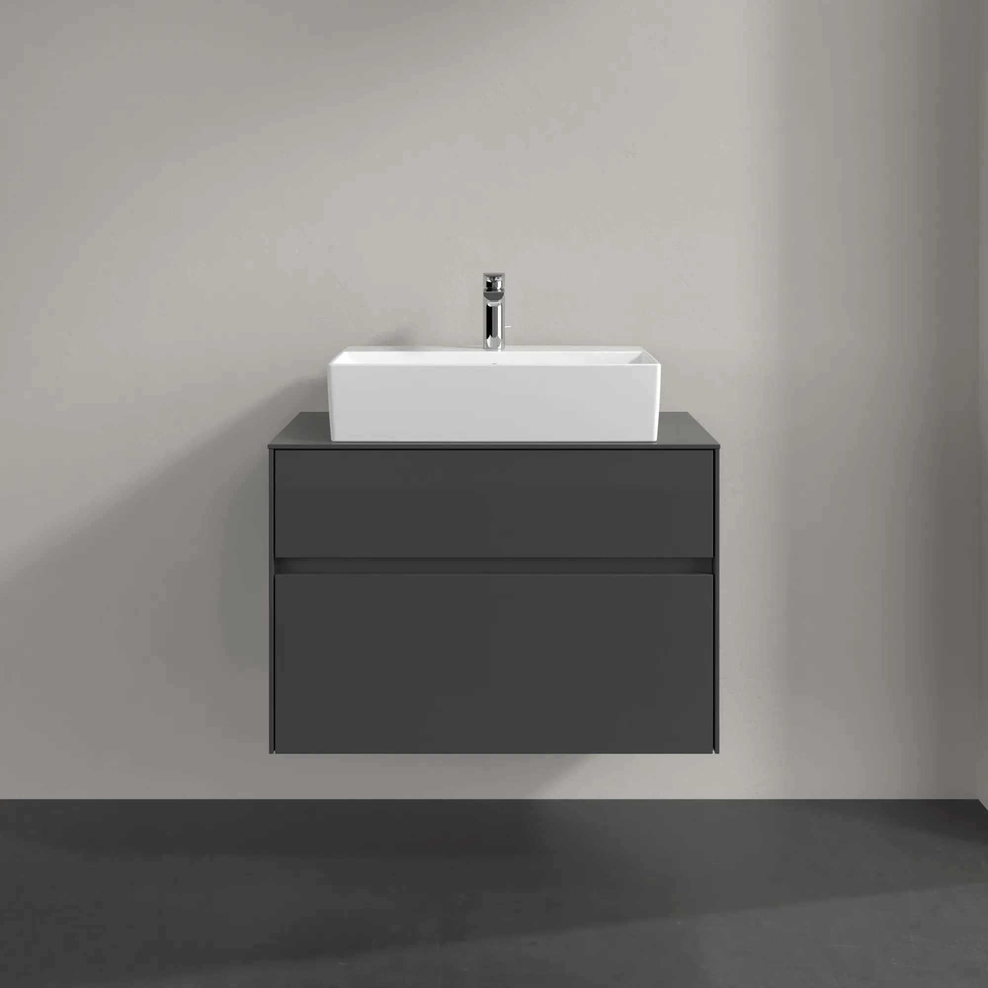 Villeroy & Boch Waschbeckenunterschrank Collaro C12400, Eckig Glossy Grey, 800x548x500mm, 39kg, mit SoftClosing, Wandmontage