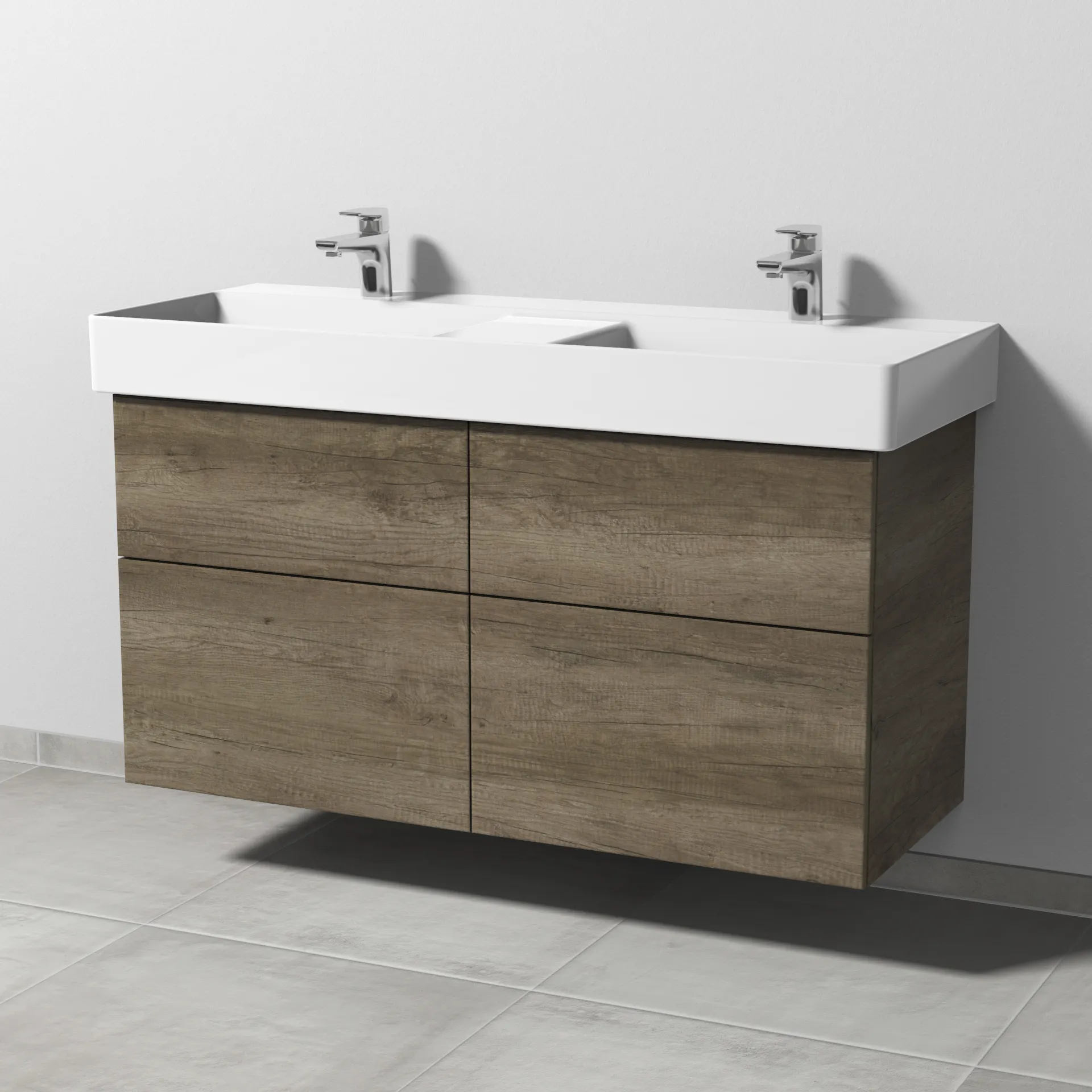Sanipa Waschtischunterschrank „3way“ passend zu Keramik-Waschtische Dura Square von Duravit 1140 × 588 × 447 mm in Eiche Nebraska