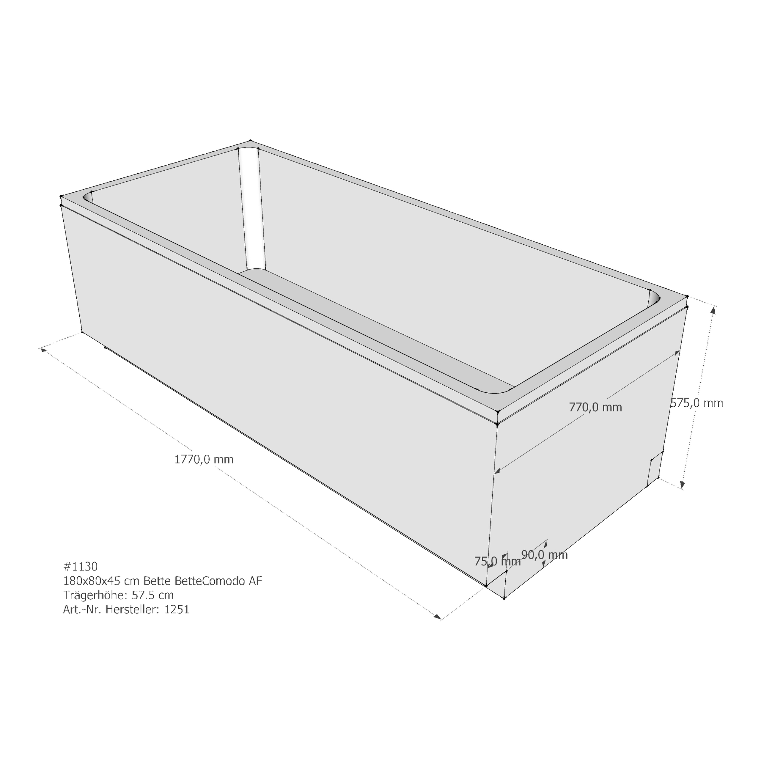 Badewannenträger für Bette Comodo 180 × 80 × 45 cm