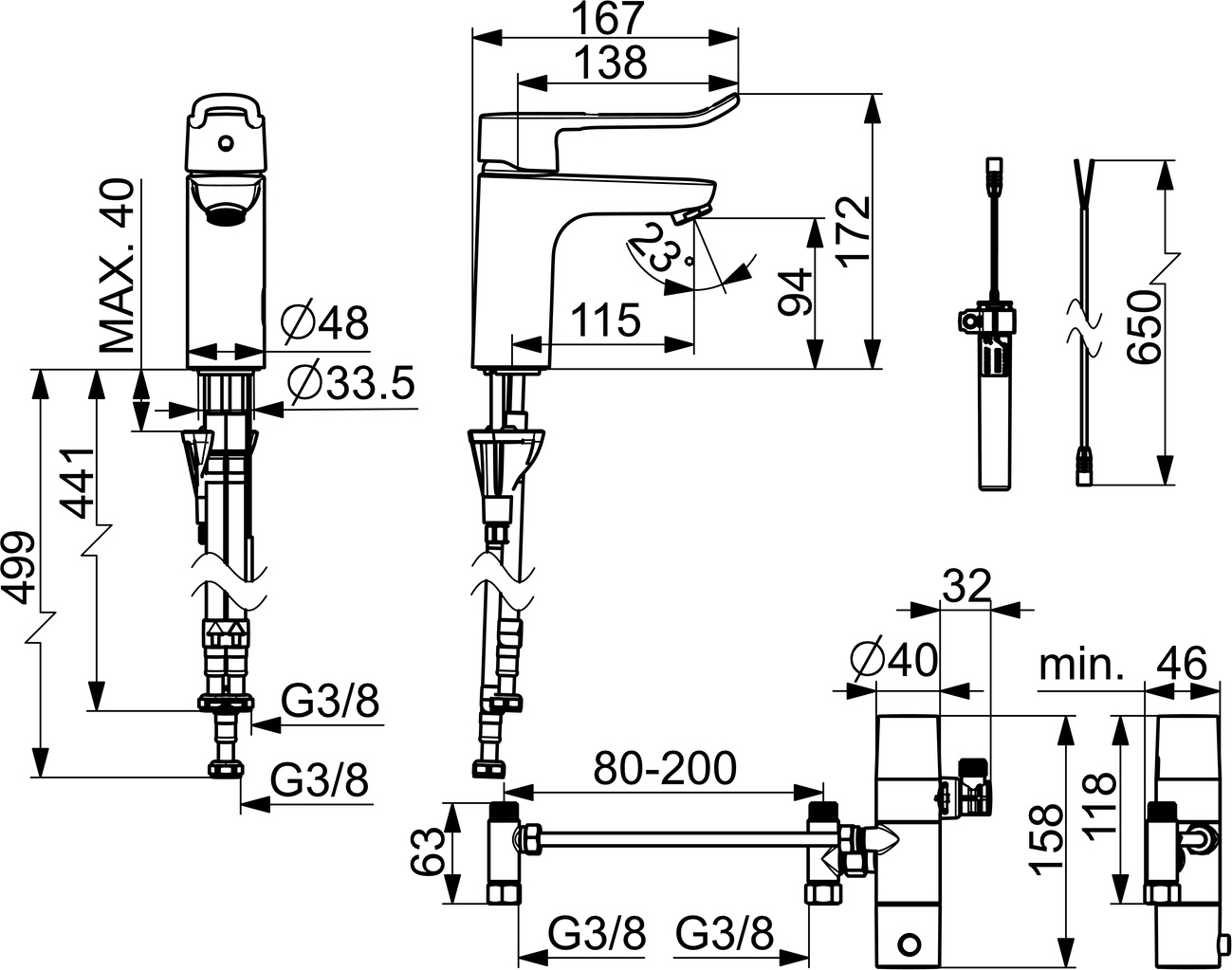 EHM Waschtischbatterie CLINICA 4525 Bügelhebel 3 V, Bluetooth Chrom