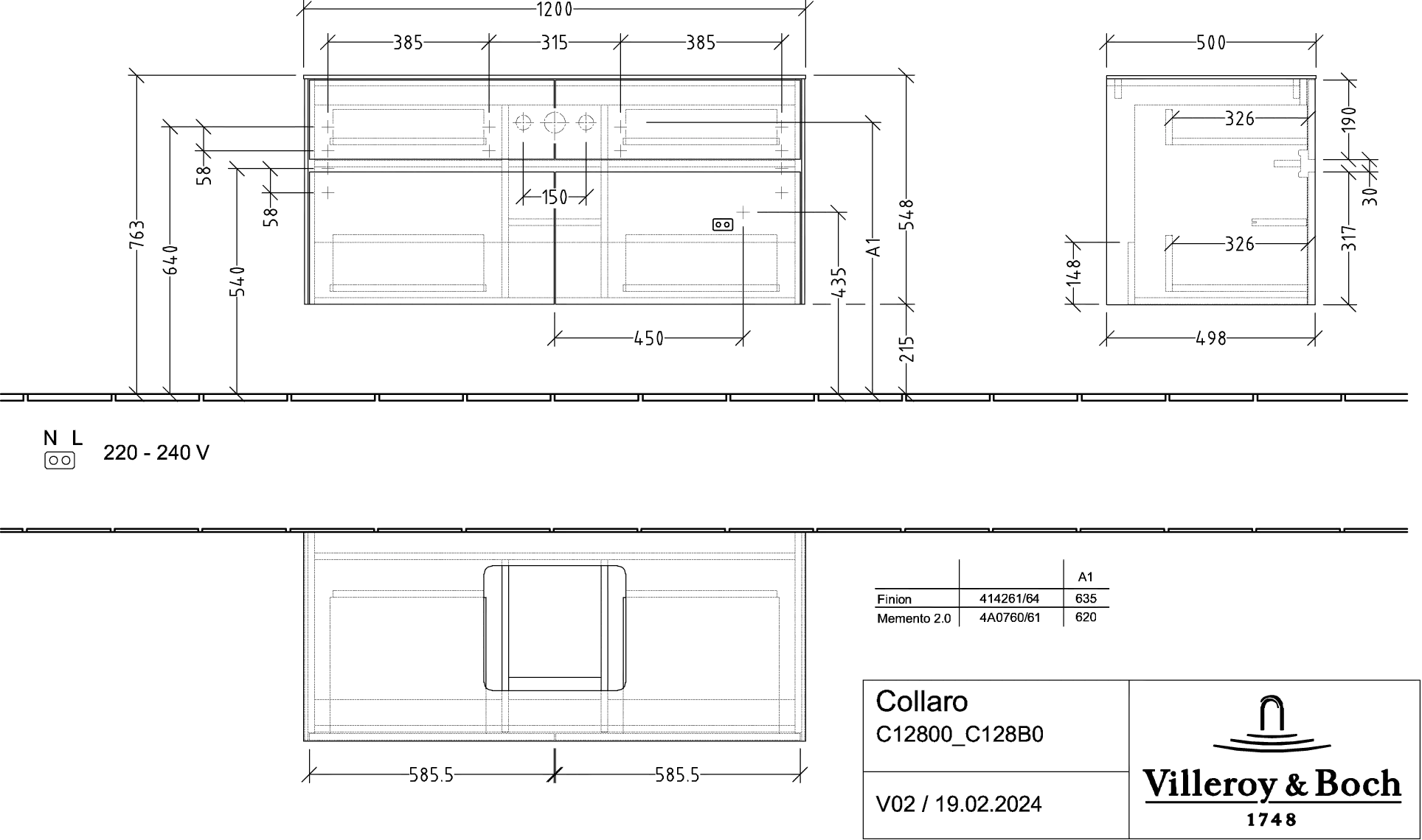 Villeroy & Boch Waschtischunterschrank „Collaro“ 1200 × 548 × 500 mm Arizona Oak, ohne Beleuchtung, für Becken mittig