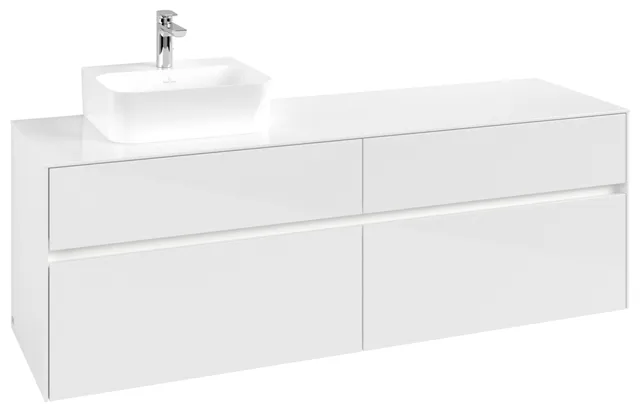 Villeroy & Boch Waschtischunterschrank „Collaro“ 1600 × 548 × 500 mm Glossy White, mit Beleuchtung, für Becken links Villeroy & Boch Waschtischunterschrank „Collaro“ 1600 × 548 × 500 mm Glossy White, mit Beleuchtung, für Becken links