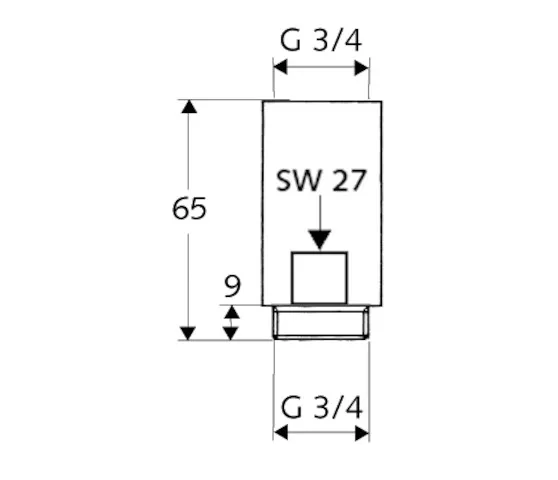 Distanzstück, 65 mm, DN 20 G 3/4 AG, DN 20 G 3/4 IG, chrom