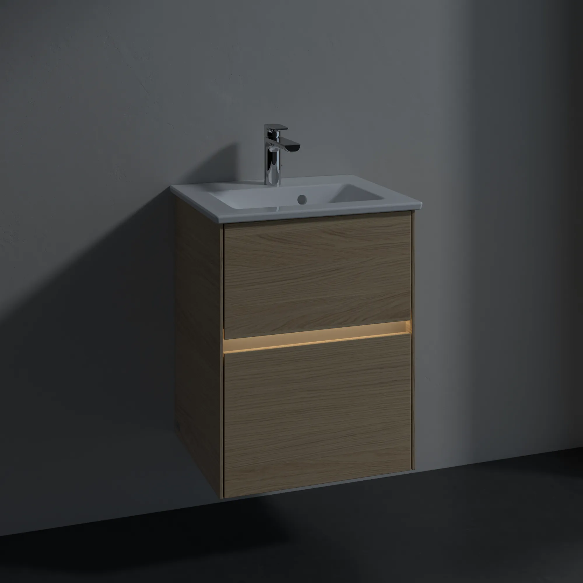 Villeroy & Boch Waschtischunterschrank „Collaro“ 472 × 610 × 404 mm Nordic Oak, mit Beleuchtung, für Becken mittig