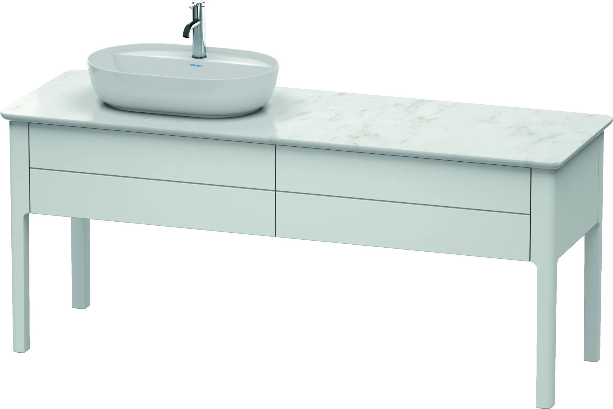 Duravit Waschtischunterschrank bodenstehend „Luv“ 173,3 × 74,3 × 57 cm Weiß Seidenmatt Becken: links / Front- & Korpusfarbe: Weiß Seidenmatt / Größe: 173,3 × 57 × 74,3 cm / Schubladen: 2