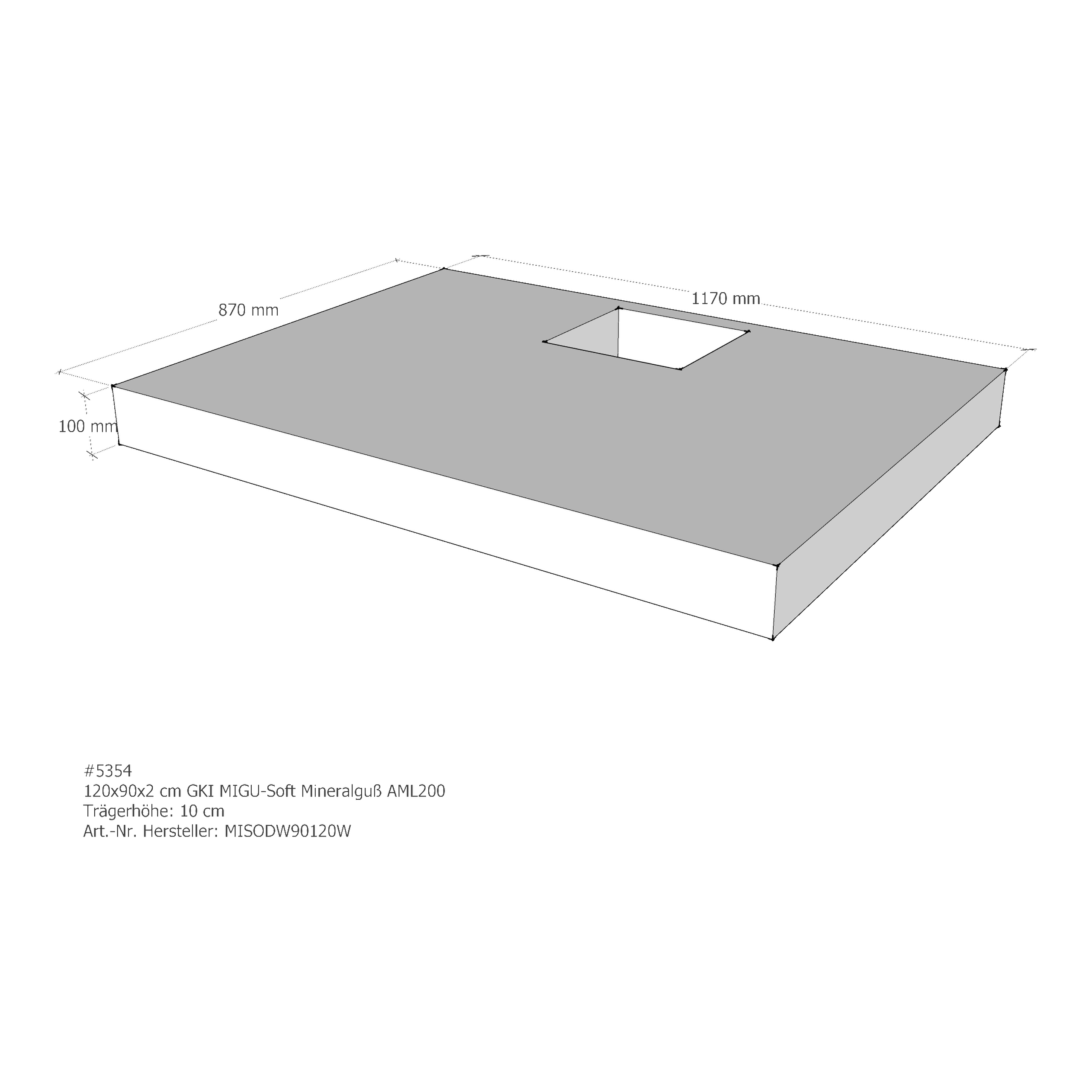 Duschwannenträger für GKI MIGU-Soft Mineralguß 120 × 90 × 2 cm