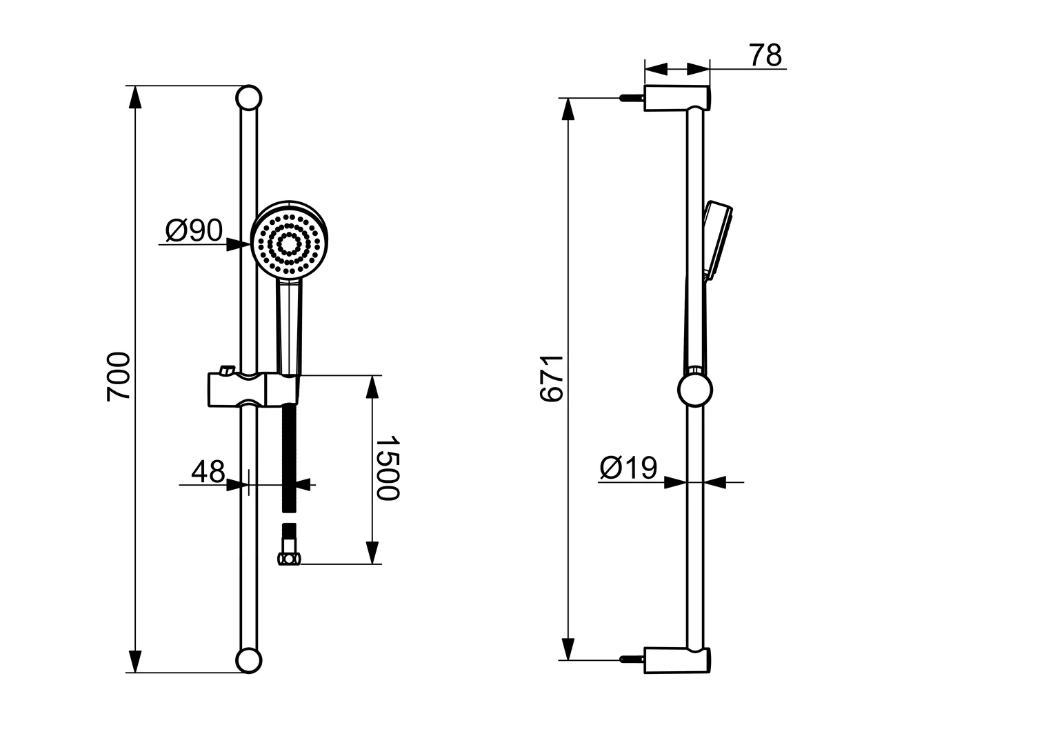 HansaBASIC Wandstangen-Brausenset 5578 1-strahlig DN15 Chrom