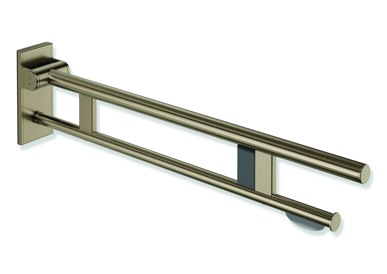 HEWI Stützklappgriff Duo System 900, Design A, Edelstahl PVD bronze gebürstet, Ausladung 850 mm, mit WC-Papierhalter und Funk-Spülauslösung, rechts HEWI Stützklappgriff Duo System 900, Design A, Edelstahl PVD bronze gebürstet, Ausladung 850 mm, mit WC-Papierhalter und Funk-Spülauslösung, rechts
