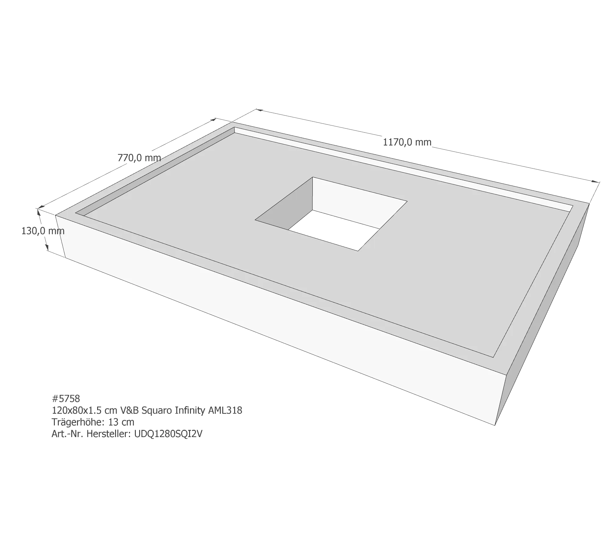 Duschwannenträger für Villeroy & Boch Squaro Infinity 120 × 80 × 1,5 cm Breite: 80 cm / Länge: 120 cm