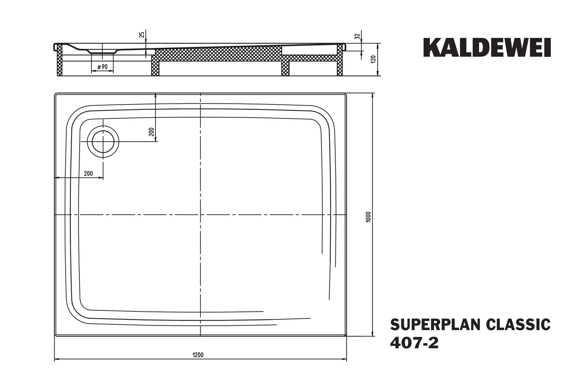 Kaldewei rechteck Duschwanne „Superplan Classic“ 100 × 120 cm ohne Oberflächenbeschichtung, mit Perl-Effekt, in alpinweiß
