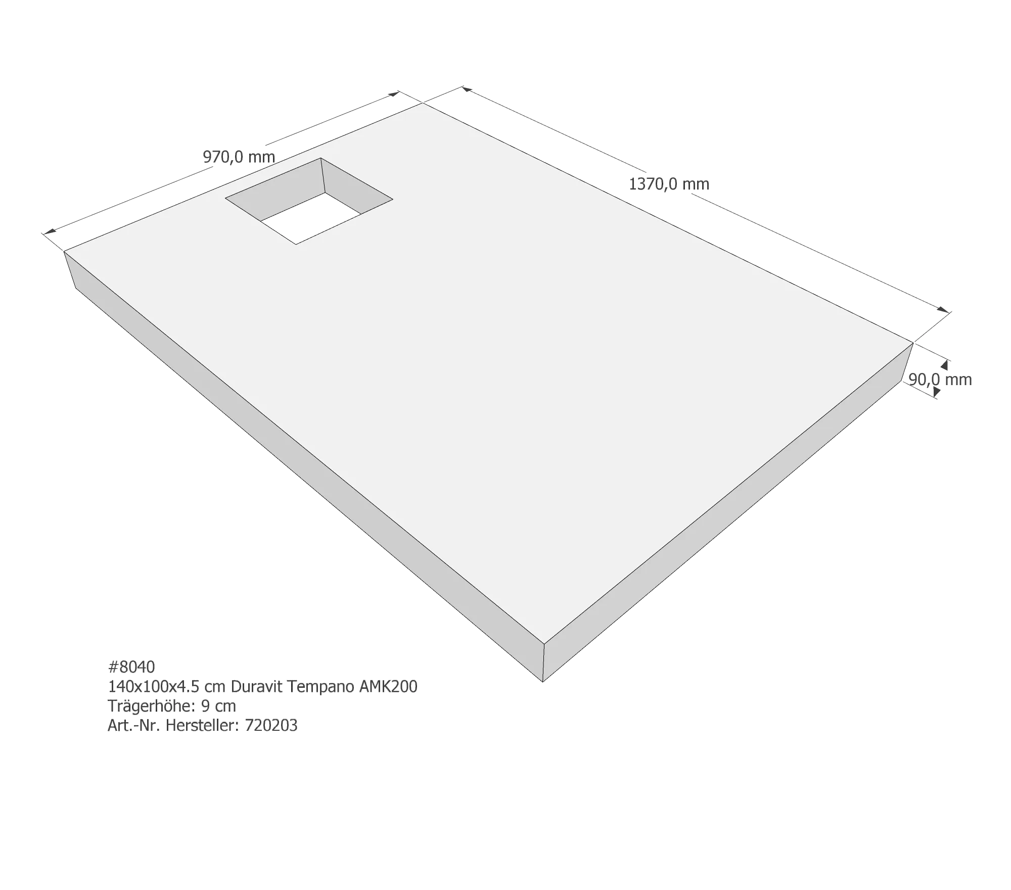 Duschwannenträger für Duravit Tempano 140 × 100 × 4,5 cm