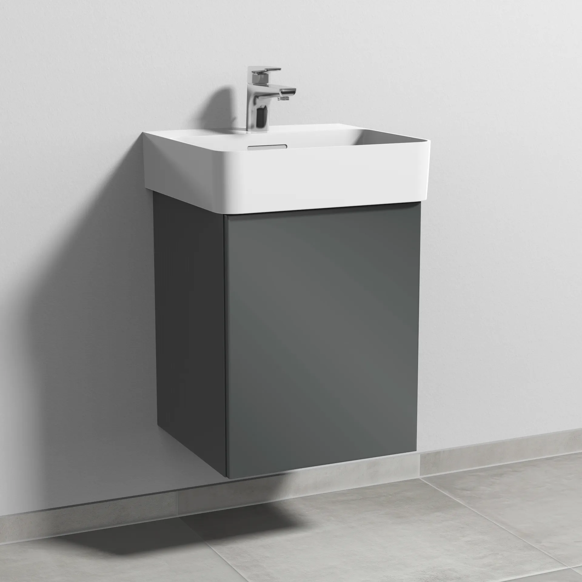 Sanipa Waschtischunterschrank „3way“ passend zu Keramik-Waschtische VAL von Laufen 410 × 520 × 397 mm in Anthrazit (glanz), Anschlag rechts