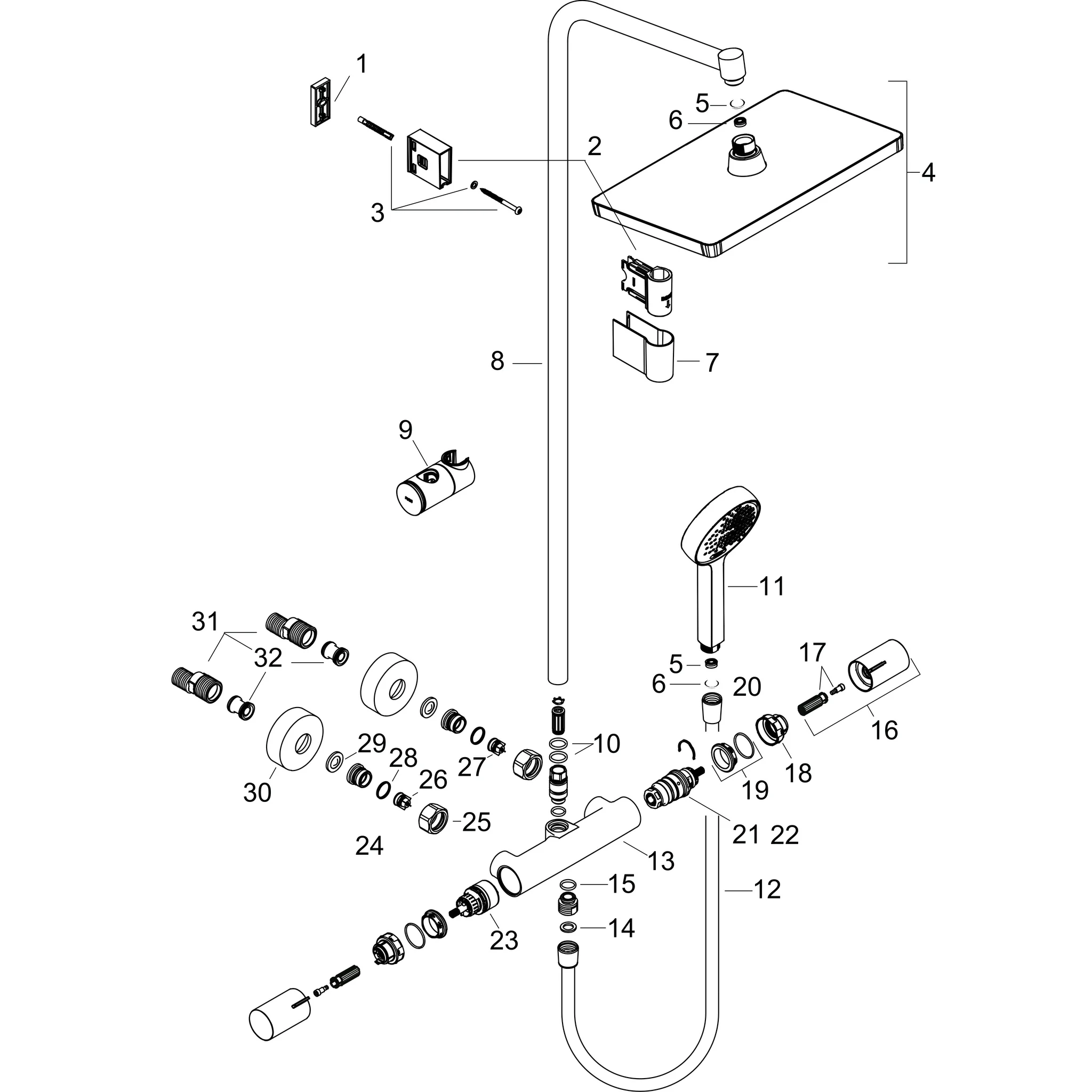 Activera Q Showerpipe 290/180 1jet EcoSmart+ mit Ecostat Fine, Oberfläche: Chrom