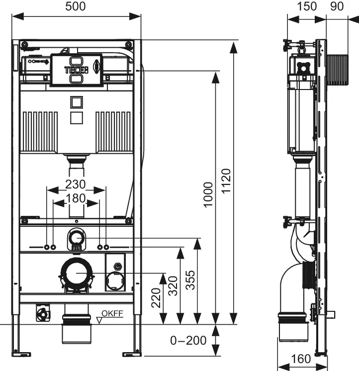 TECEprofil WC-Modul mit Uni-Spülkasten, für TOTO Neorest Washlet (WC) AC 2.0/EW 2.0, Bauhöhe 1120 mm