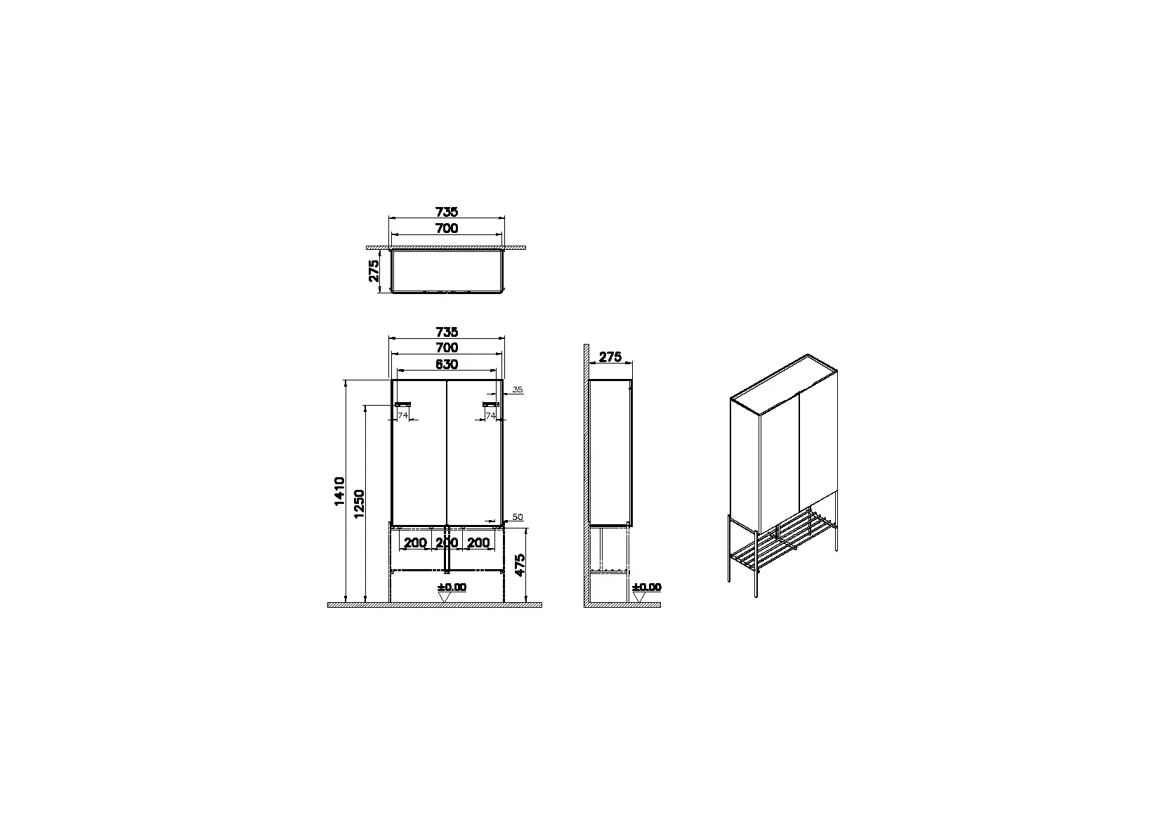 VitrA Equal Hochschrank 2 Türen mit Fußgestell Ablagegitter Schwarz-Eiche VitrA Equal Hochschrank 2 Türen mit Fußgestell Ablagegitter Schwarz-Eiche
