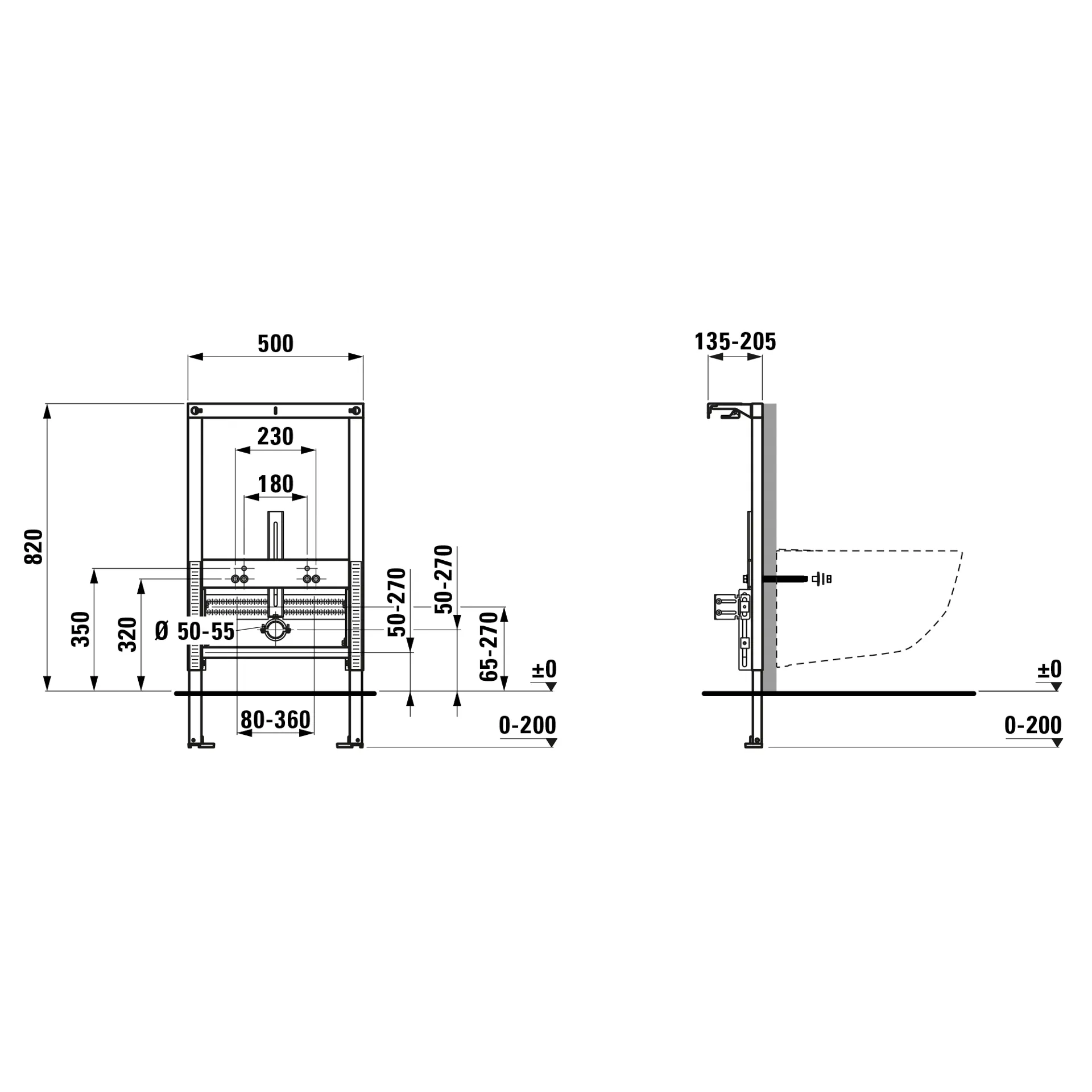 Installationselement INEOLINK für Wandbidet, niedrige Bauhöhe 820 mm, selbstragender, pulverbeschichteter Stahlrahmen für Trocken- und Massivbau für Vor- und Inwandinstallation, Füße selbsthemmend, höhenverstellbar und drehbar