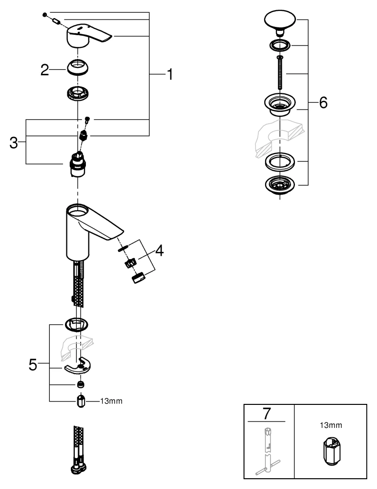 Einhand-Waschtischbatterie Eurosmart 23988_3, S-Size, Metall-Hebelgriff, Einlochmontage, Temperaturbegrenzer, glatter Körper mit Push-open Ablaufgarnitur, chrom Einhand-Waschtischbatterie Eurosmart 23988_3, S-Size, Metall-Hebelgriff, Einlochmontage, Temperaturbegrenzer, glatter Körper mit Push-open Ablaufgarnitur, chrom