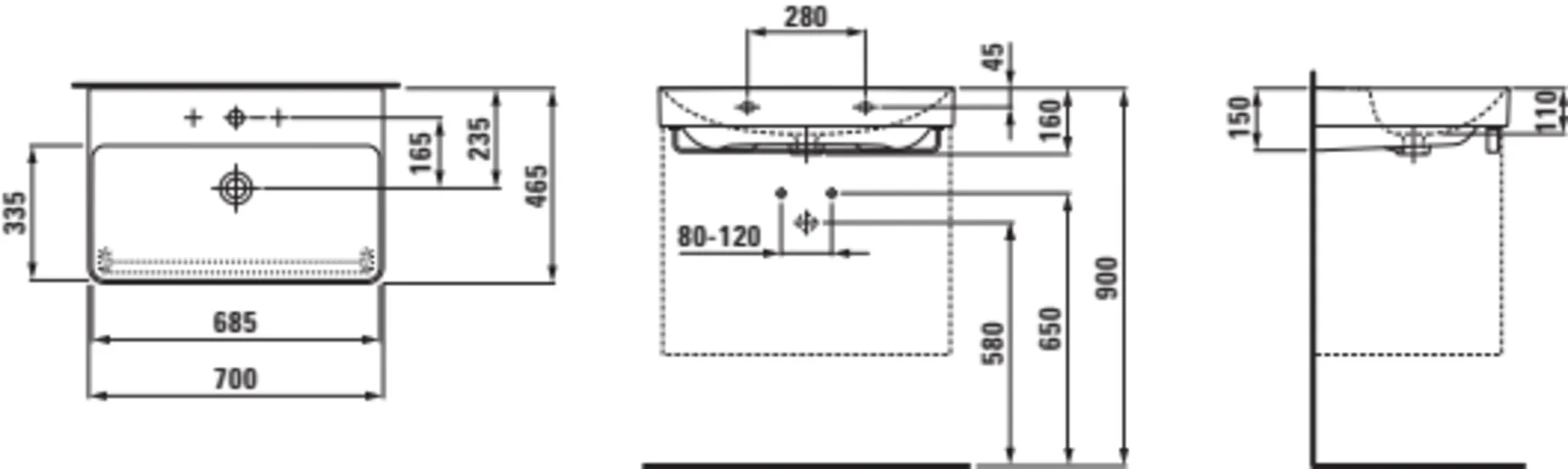 PRO X Waschtisch 810865 1HL m. mÜL, 700x465, weiß PRO X Waschtisch 810865 1HL m. mÜL, 700x465, weiß