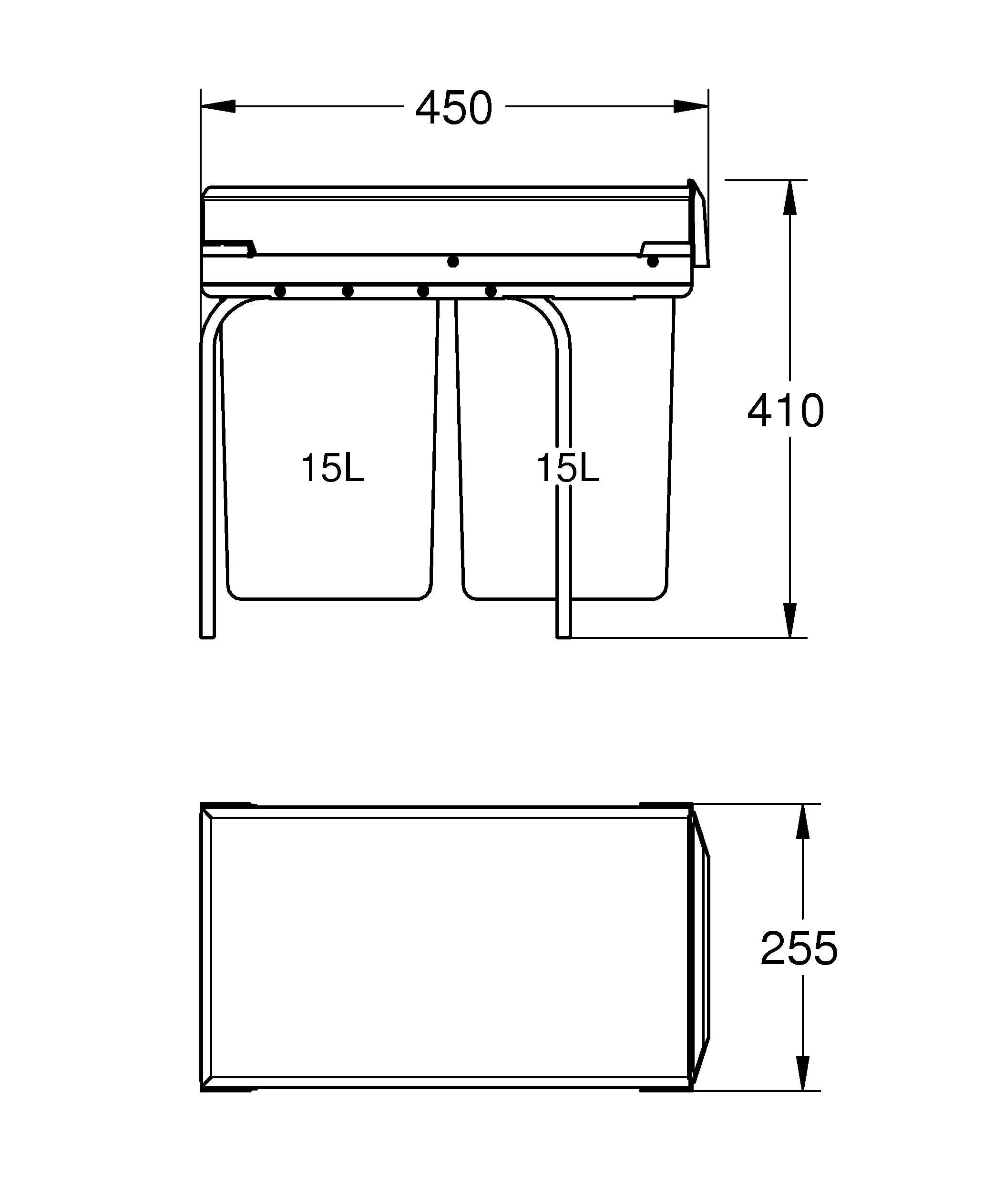 Mülltrennsystem Blue 40855, 30 cm, zweifach 15 l / 15 l, Bodenmontage hinter Drehtür, kompatibel mit Blue Home and Red Größe M und L