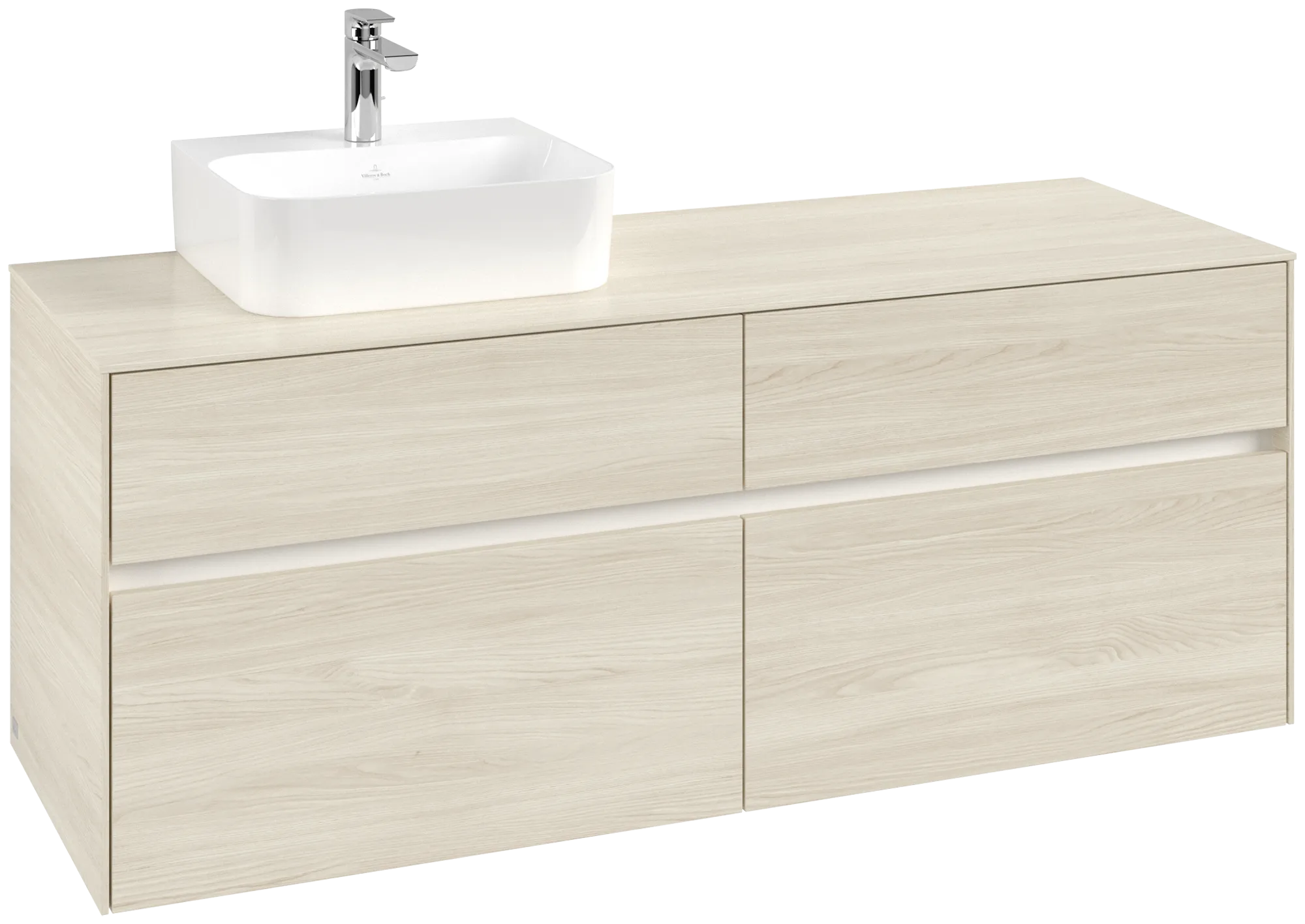 Villeroy & Boch Waschtischunterschrank „Collaro“ 1400 × 548 × 500 mm White Oak, mit Beleuchtung, für Becken links Villeroy & Boch Waschtischunterschrank „Collaro“ 1400 × 548 × 500 mm White Oak, mit Beleuchtung, für Becken links