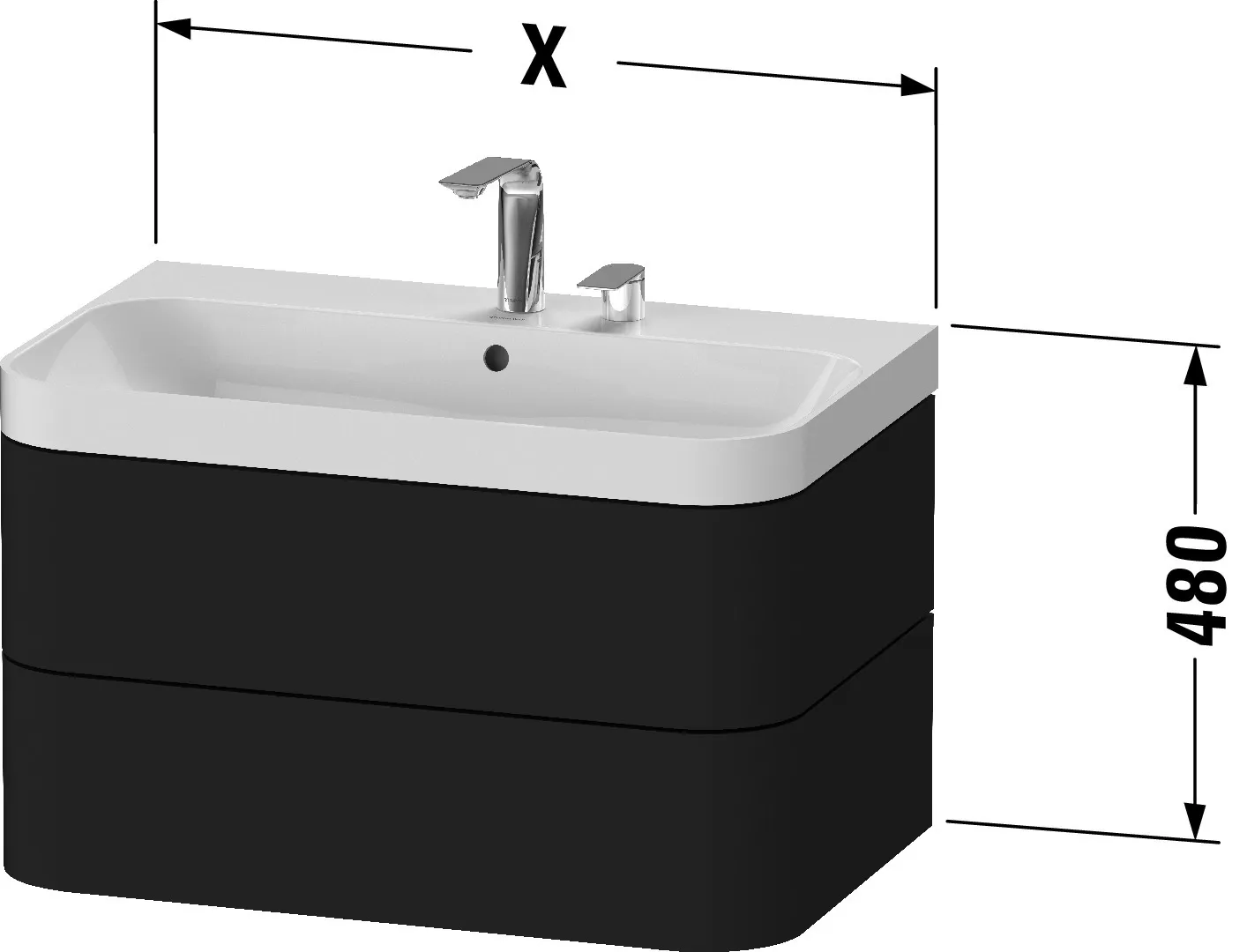 Duravit Waschtischunterschrank c-shaped Set wandhängend „Happy D.2 Plus“ 77,5 × 48 × 49 cm Graphit Supermatt