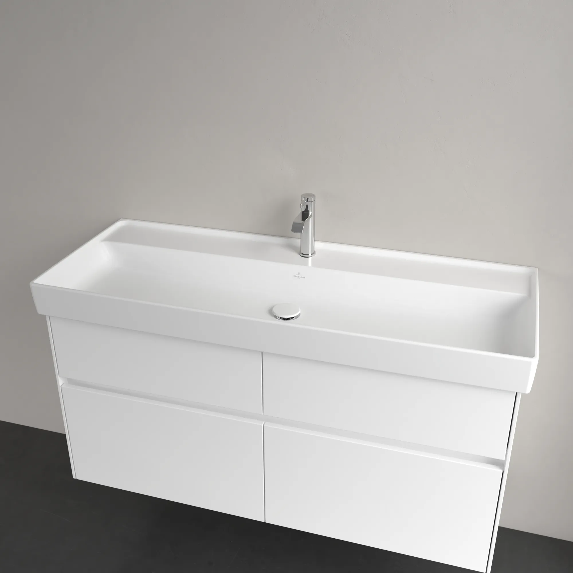 Villeroy & Boch Schrankwaschtisch aus TitanCeram „Collaro“ 1200 × 470 × 160 mm, mit Hahnlochbohrung, Hahnlochposition mittig in Stone White