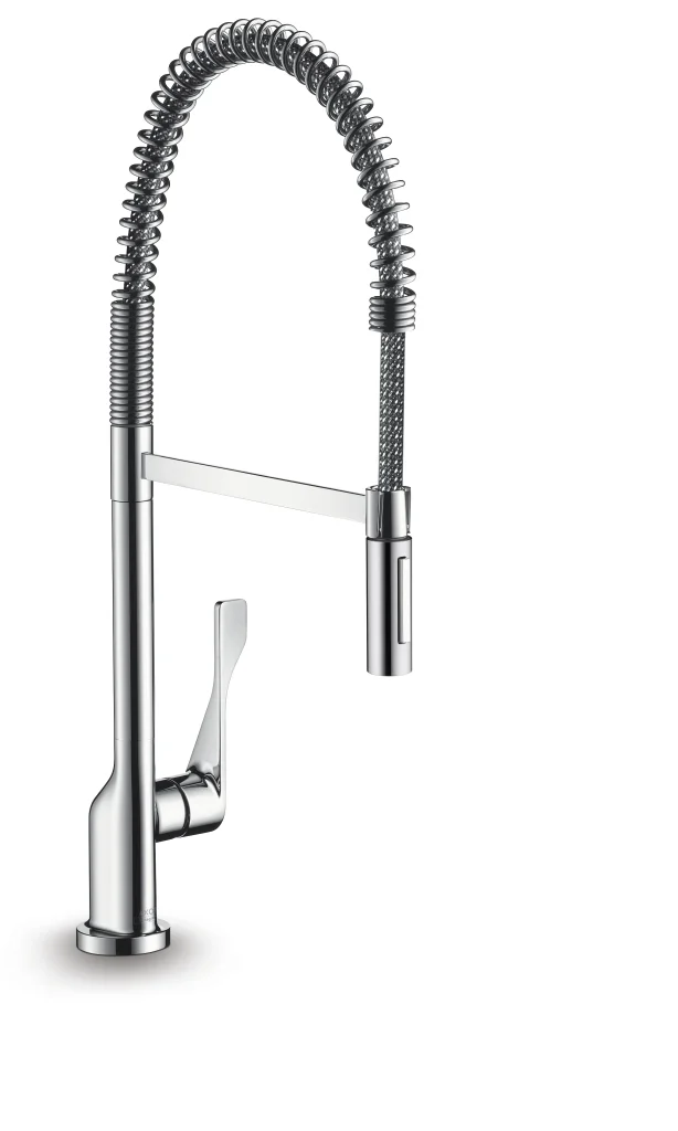 Hansgrohe AXOR Citterio Einhebel-Küchenmischer 230 Semi-Pro BB, Brushed Brass, 9 l/min, 360° Schwenkbereich, Laminarstrahl und Brausestrahl, arretierbar, Keramikmischsystem, einstellbare Temperaturbegrenzung, Rückflussverhinderer integriert, für Durchlau