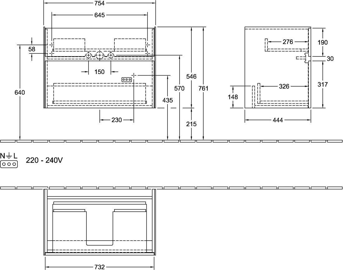 Villeroy & Boch Waschtischunterschrank „Collaro“ 754 × 546 × 444 mm Wine Red, für Becken mittig, mit Beleuchtung Villeroy & Boch Waschtischunterschrank „Collaro“ 754 × 546 × 444 mm Wine Red, für Becken mittig, mit Beleuchtung