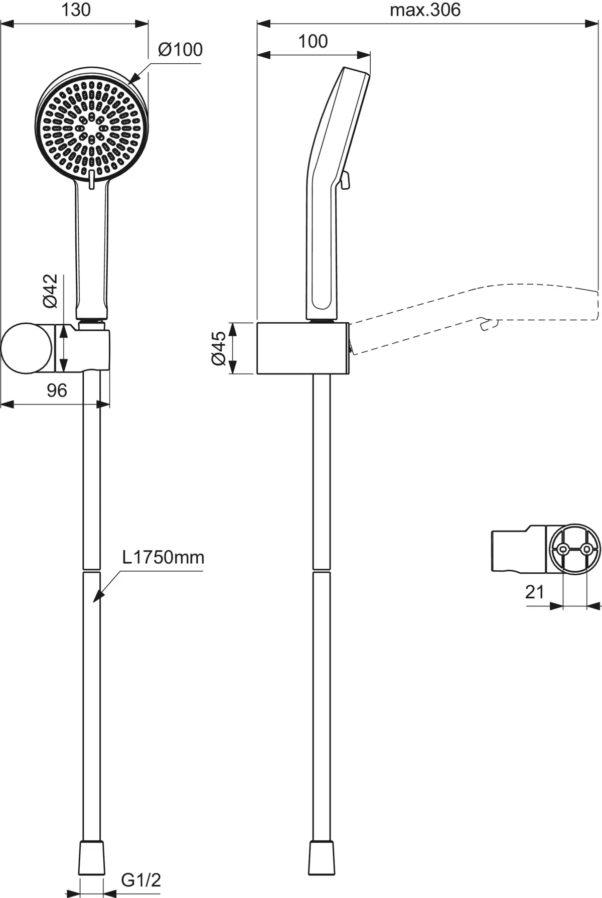 Ideal Standard IdealRain Handbrause-Set 2-Funktions-Handbrause Ø 100mm Chrom Ideal Standard IdealRain Handbrause-Set 2-Funktions-Handbrause Ø 100mm Chrom