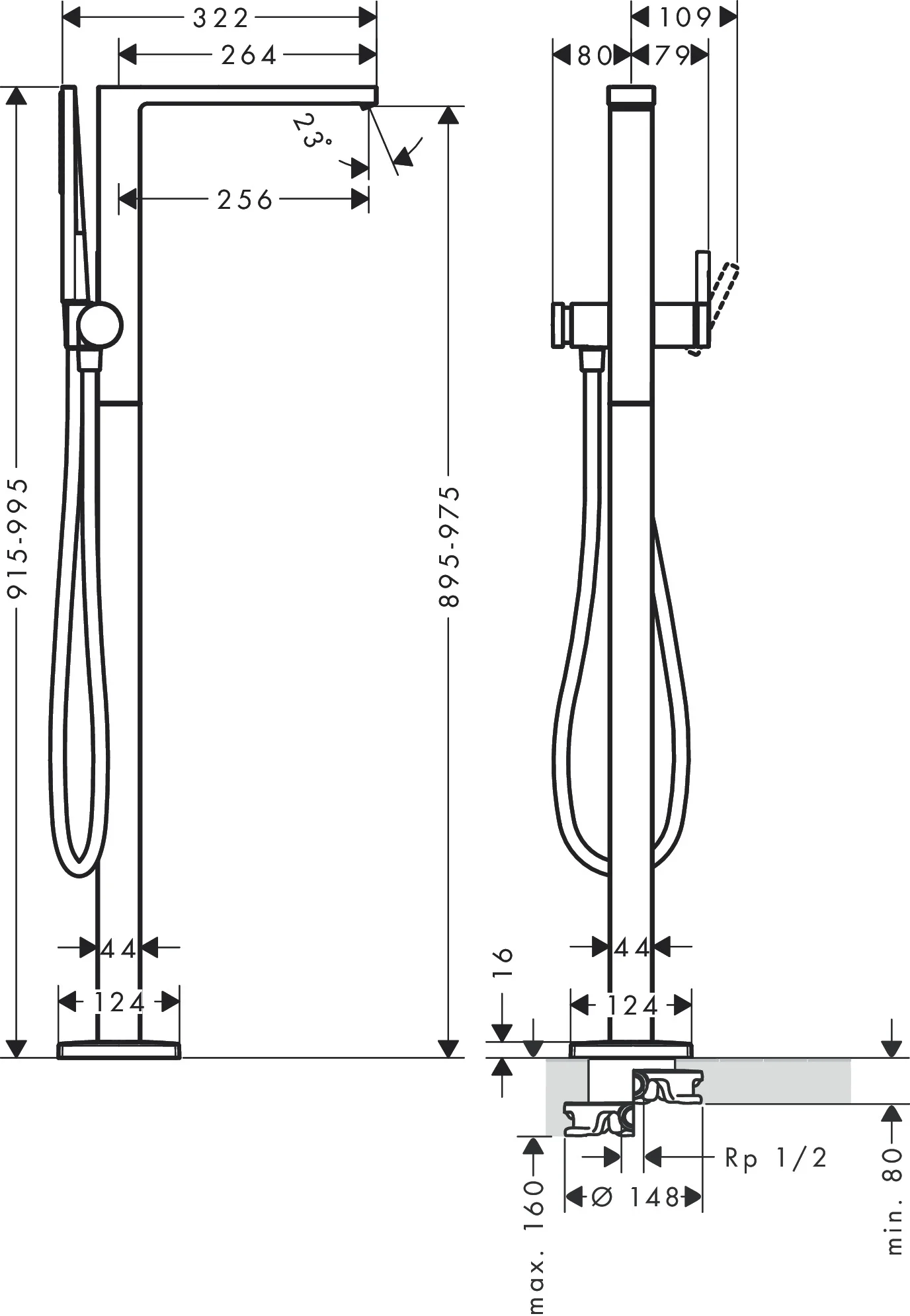 Hansgrohe Tecturis E Einhebel-Wannenmischer bodenstehend BBR Brushed Bronze, Keramikmischsystem, max. Durchfluss 23,5 l/min, Druckumsteller Select mit automatischer Rückstellung Hansgrohe Tecturis E Einhebel-Wannenmischer bodenstehend BBR Brushed Bronze, Keramikmischsystem, max. Durchfluss 23,5 l/min, Druckumsteller Select mit automatischer Rückstellung