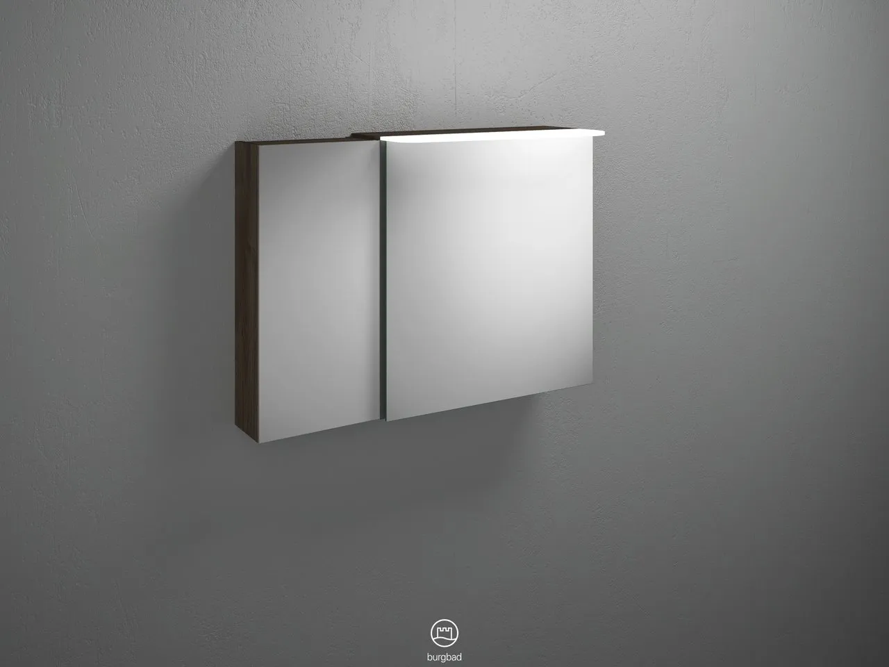 Spiegelschrank Badu von burgbad - 900 mm breit, 310 mm tief, 665 mm hoch mit LED-Aufsatzleuchte und beidseitig verspiegelten Spiegeltüren Spiegelschrank Badu von burgbad - 900 mm breit, 310 mm tief, 665 mm hoch mit LED-Aufsatzleuchte und beidseitig verspiegelten Spiegeltüren