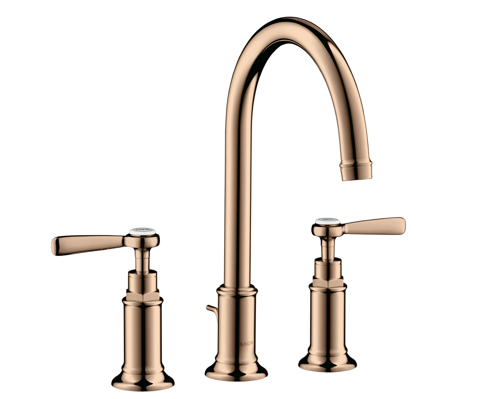 Hansgrohe AXOR Montreux 3-Loch Waschtischarmatur 180 mit Hebelgriffen und Zugstangen-Ablaufgarnitur, Polished Red Gold