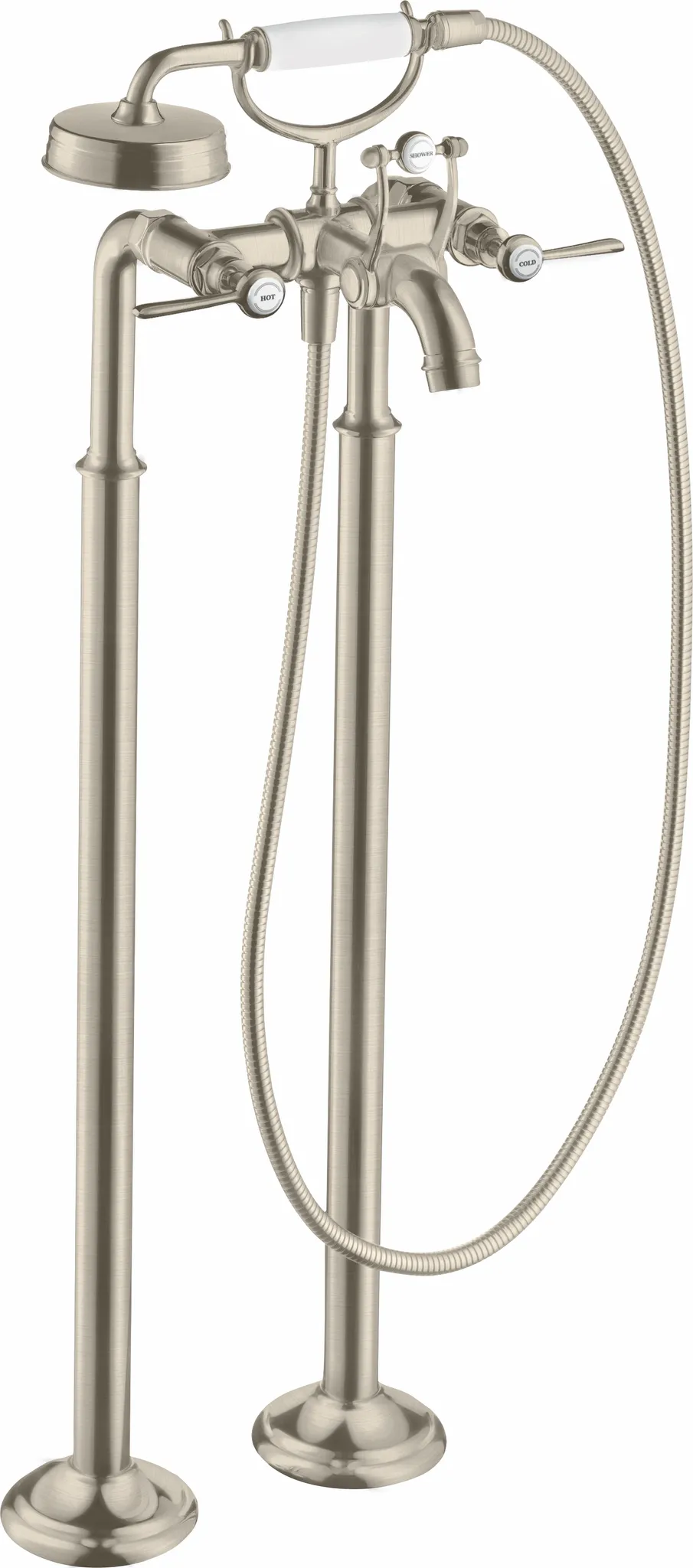 Zweigriff Wannenarmatur Axor Montreux Fertigset Hebelgriff chrom Bodenmontage Farbe: Brushed Nickel