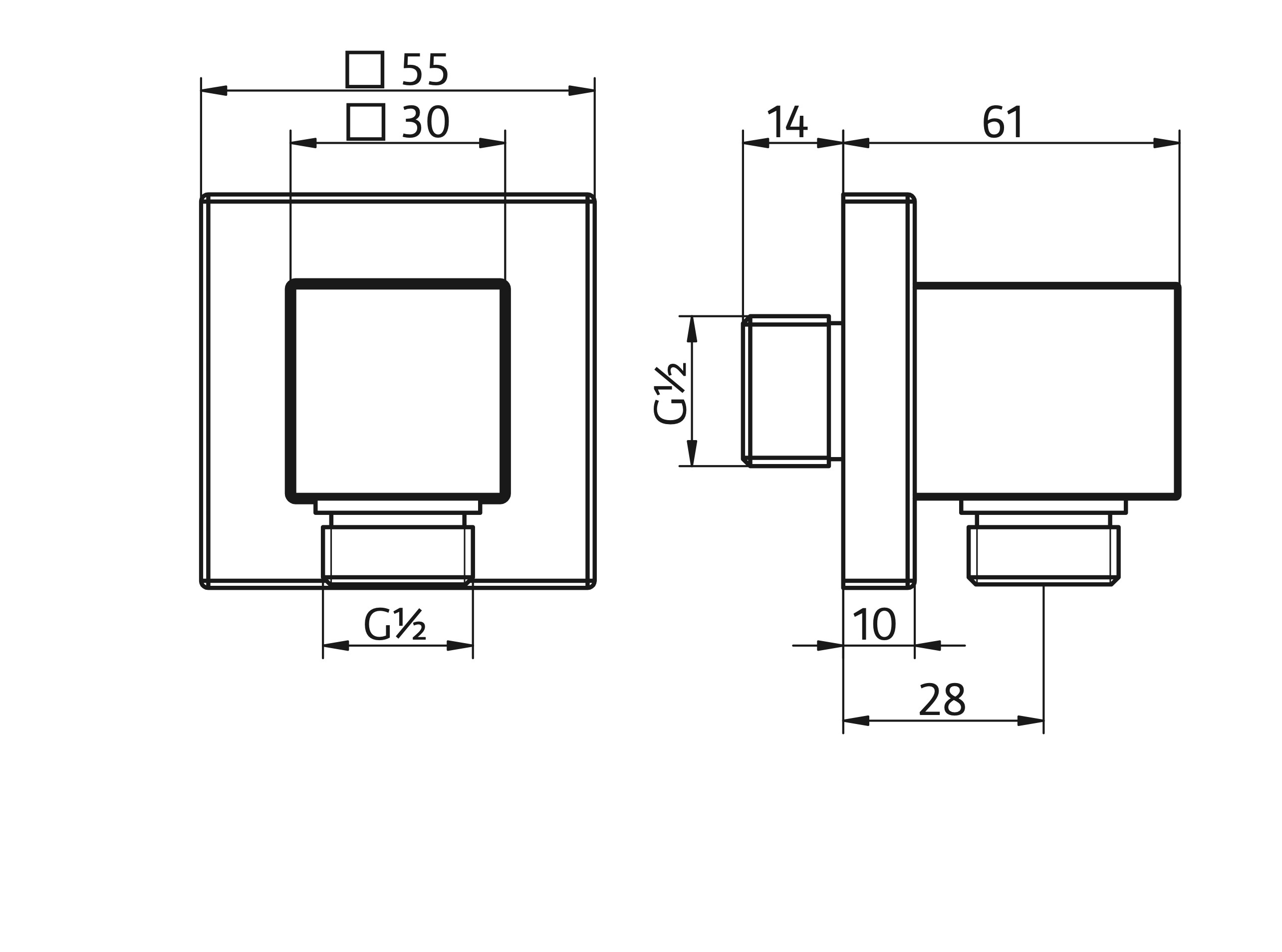 HSK Wandanschlussbogen Eckig Ausladung 61 mm in chrom HSK Wandanschlussbogen Eckig Ausladung 61 mm in chrom